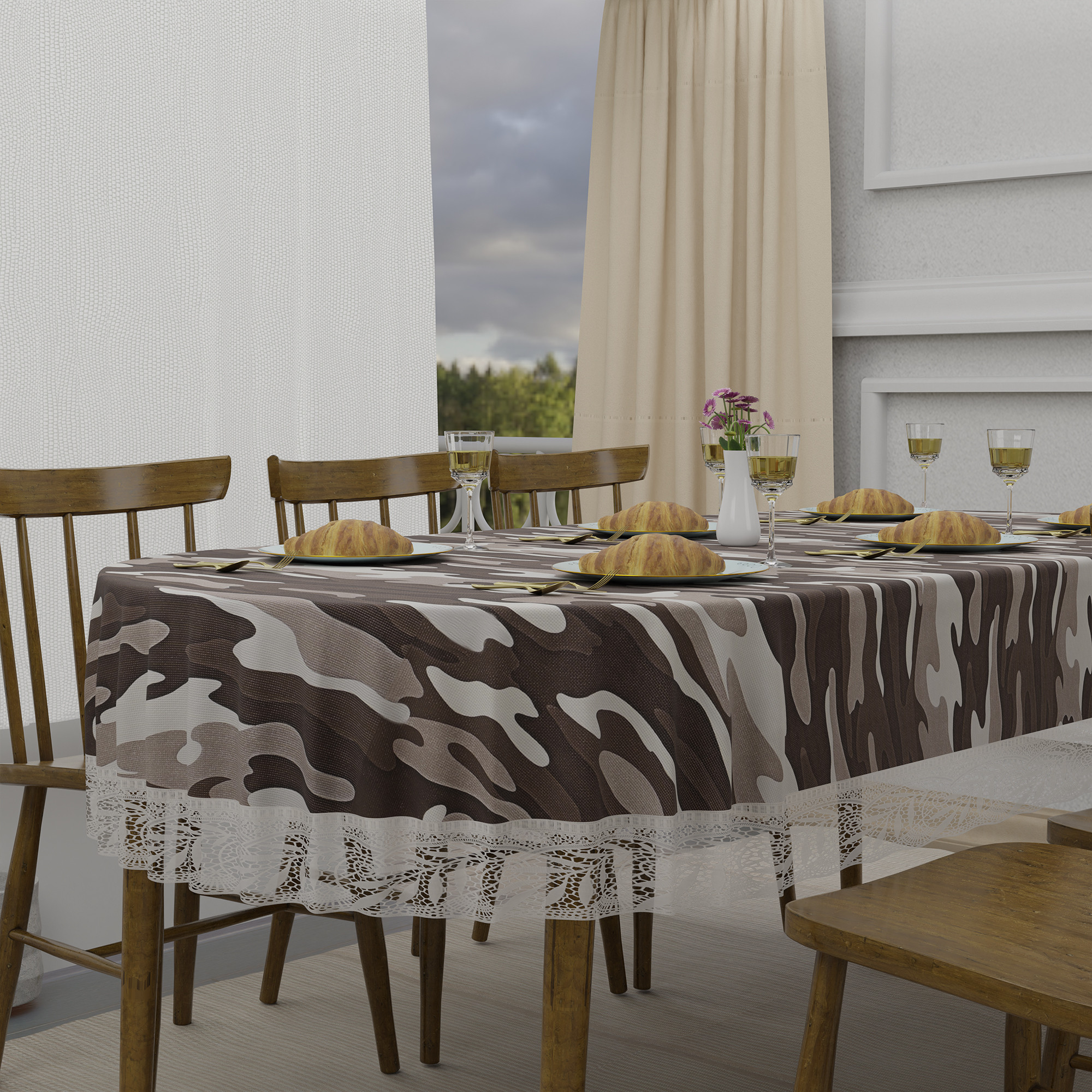 Kuber Industries 60x90 Inch Oval Waterproof PVC Table Cover  Heat-Resistant  Scratch-Proof Dining Table Protector for 6-Seater  Tablecloth for Home Office Restaurant  Camouflage - Brown