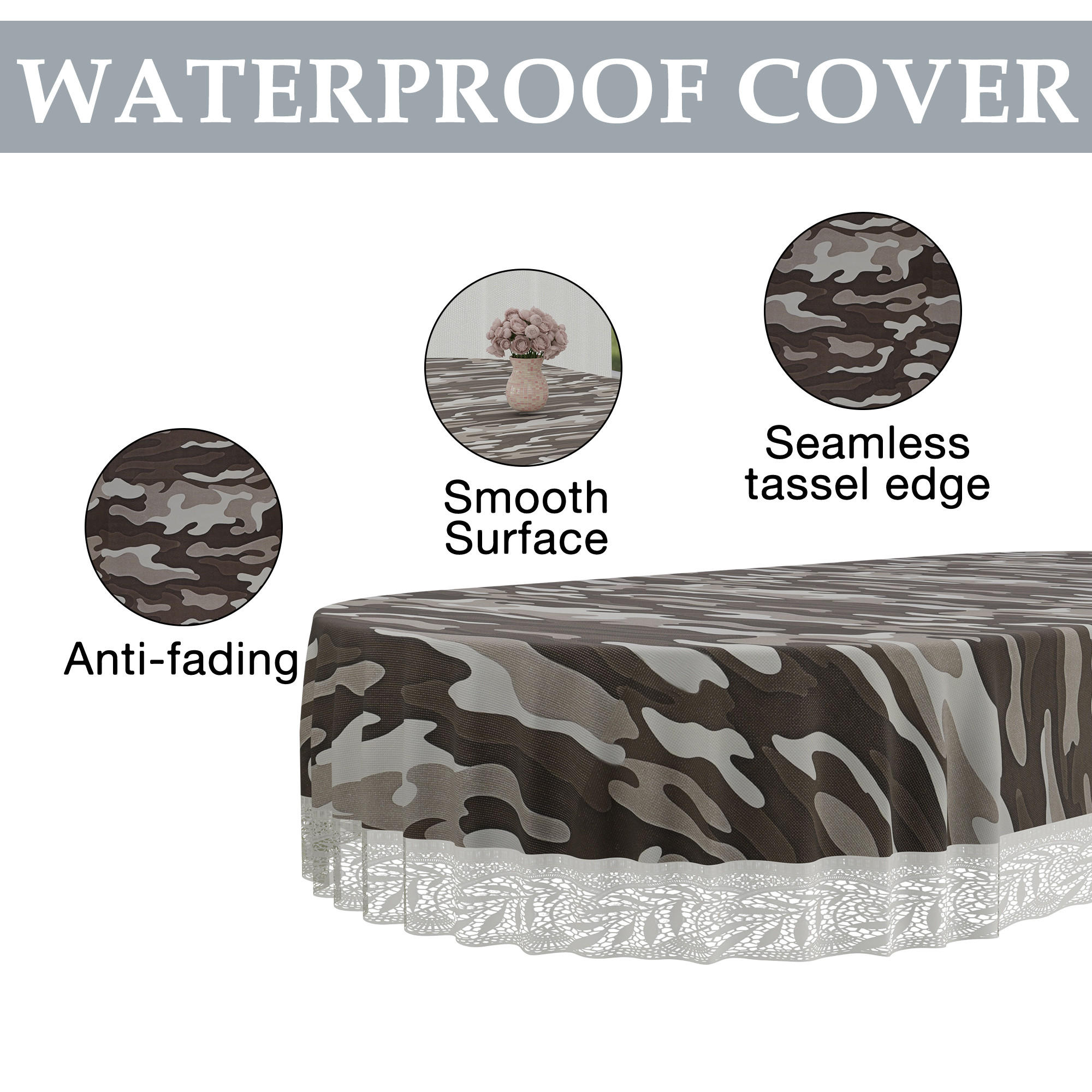 Kuber Industries 60x90 Inch Oval Waterproof PVC Table Cover  Heat-Resistant  Scratch-Proof Dining Table Protector for 6-Seater  Tablecloth for Home Office Restaurant  Camouflage - Brown
