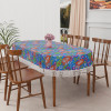 60x90 Inch Oval Waterproof PVC Table Cover – Heat-Resistant &amp; Scratch-Proof Dining Table Protector for 6-Seater | Tablecloth for Home, Office, Restaurant | Multi Flower - Blue