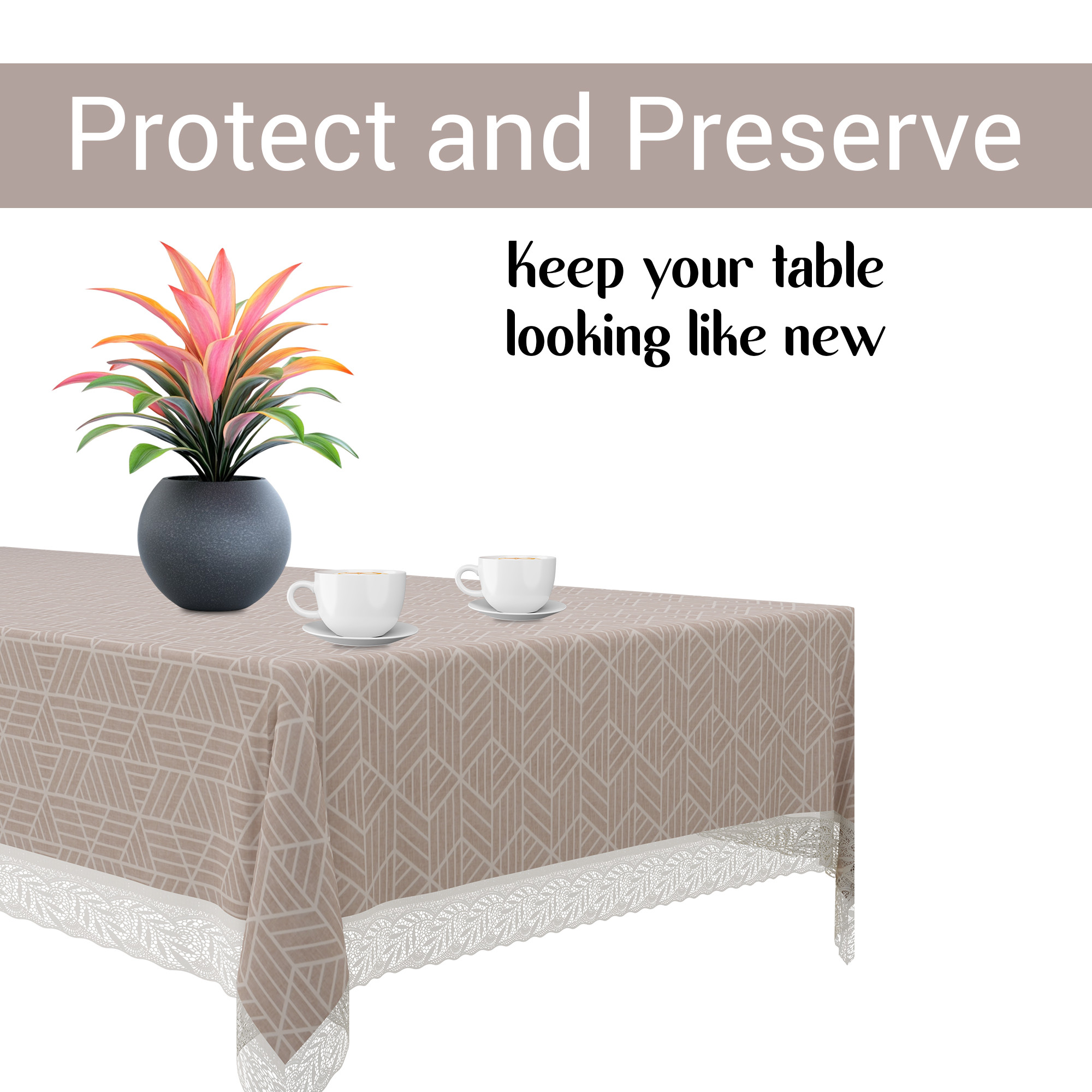 Kuber Industries 60x90 Inch PVC Dining Table Cover 6 Seater Waterproof  Spill-Resistant Table Cover Cloth  Table Protector for Dining Room Kitchen  Outdoor  Zig Zag Fbm - Beige  Cream