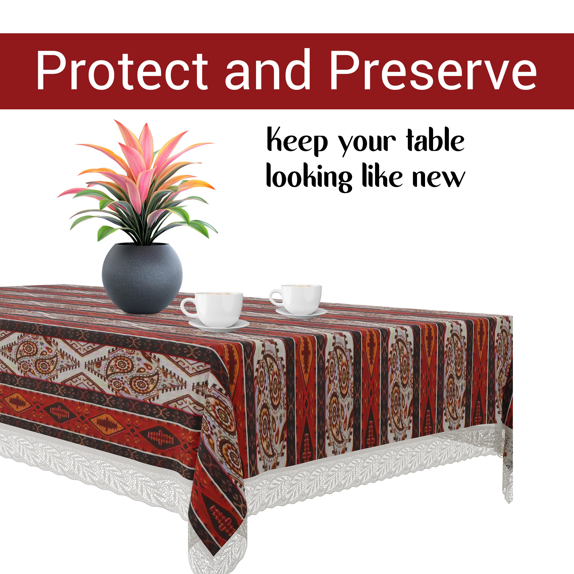 Kuber Industries 60x90 Inch PVC Dining Table Cover 6 Seater Waterproof  Spill-Resistant Table Cover Cloth  Table Protector for Dining Room Kitchen  Outdoor  Carry Stripe FBS - Brown