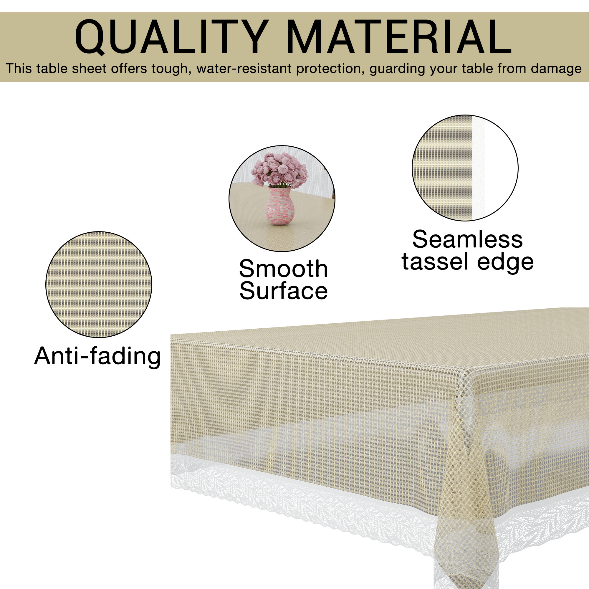 Kuber Industries 60x90 Inch PVC Dining Table Cover 6 Seater Waterproof  Spill-Resistant Table Cover Cloth  Table Protector for Dining Room Kitchen  Outdoor  Jaal Jute Design JBJ - Brown