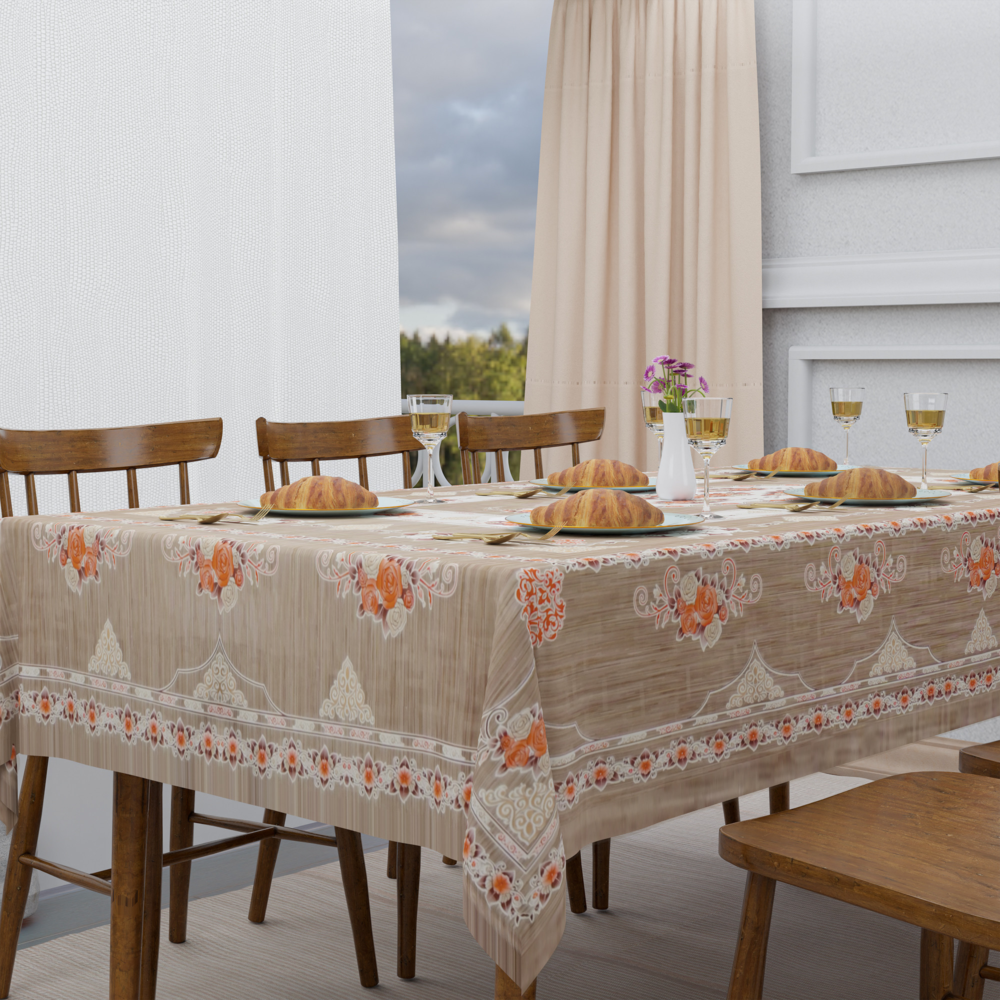 Kuber Industries 60x90 Inch PVC Dining Table Cover 6 Seater Waterproof  Spill-Resistant Table Cover Cloth  Table Protector for Dining Room Kitchen  Outdoor  Flower Pannel Design NWP - Brown