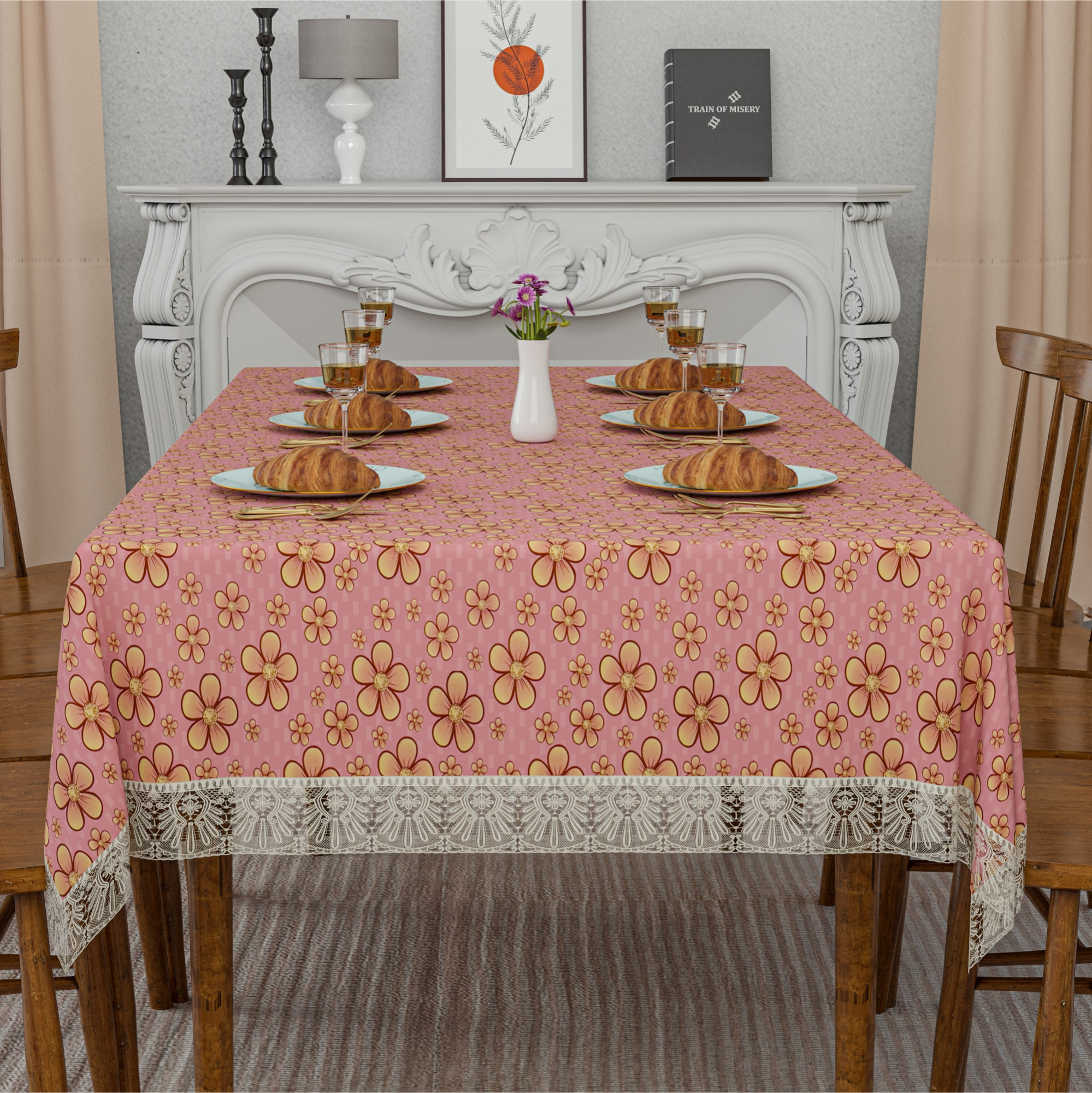 Kuber Industries 60x90 Inch PVC Dining Table Cover 6 Seater Waterproof for Living Room  Table Top Cover  Protector Sheet for Dining Area  Yellow Flower - Purple
