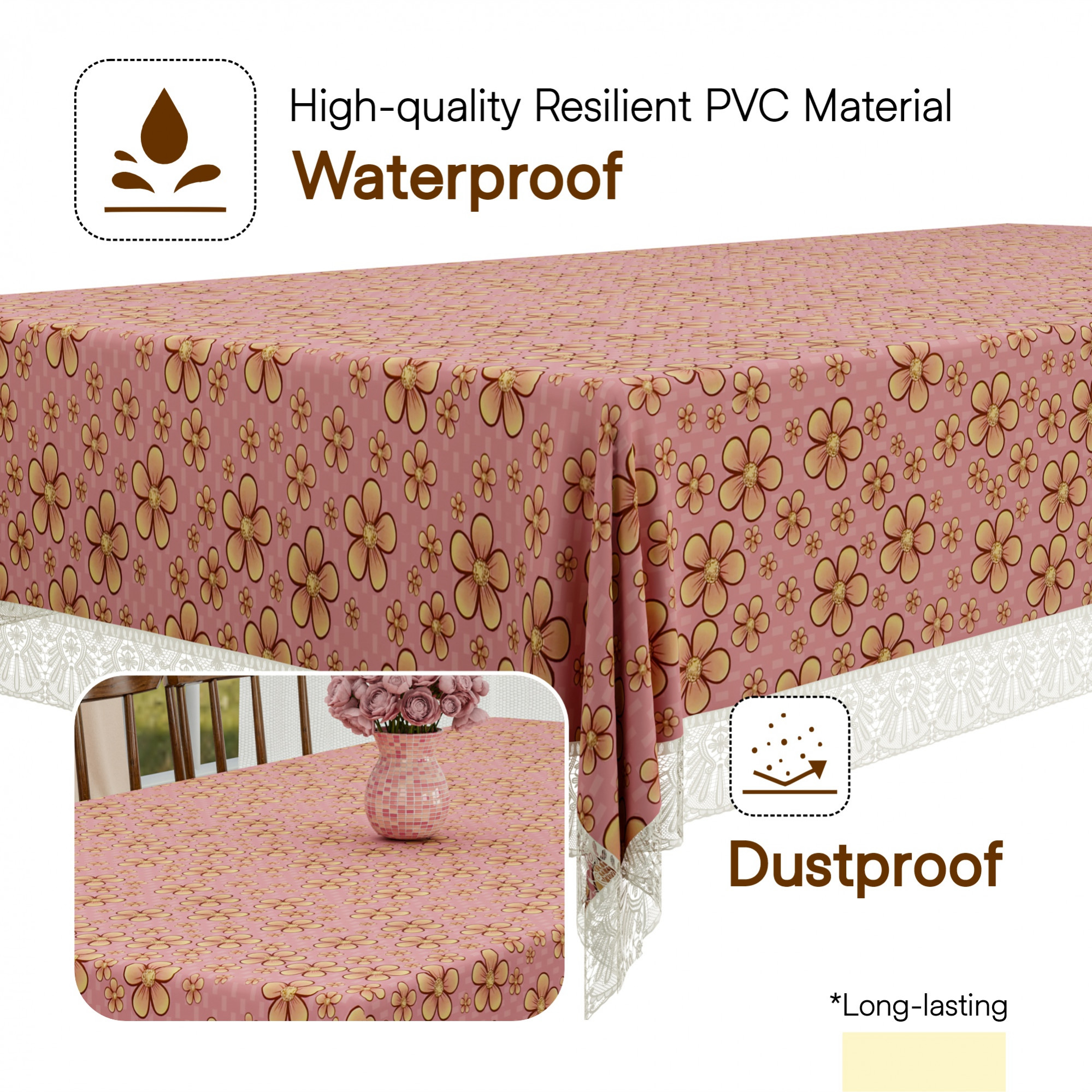Kuber Industries 60x90 Inch PVC Dining Table Cover 6 Seater Waterproof for Living Room  Table Top Cover  Protector Sheet for Dining Area  Yellow Flower - Purple