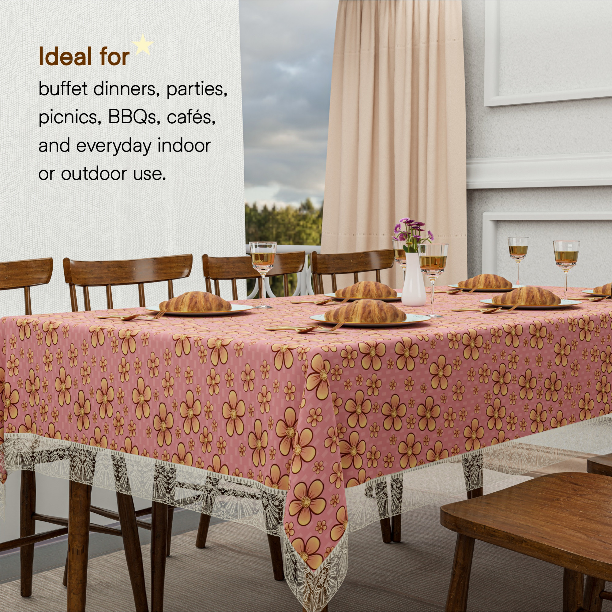 Kuber Industries 60x90 Inch PVC Dining Table Cover 6 Seater Waterproof for Living Room  Table Top Cover  Protector Sheet for Dining Area  Yellow Flower - Purple