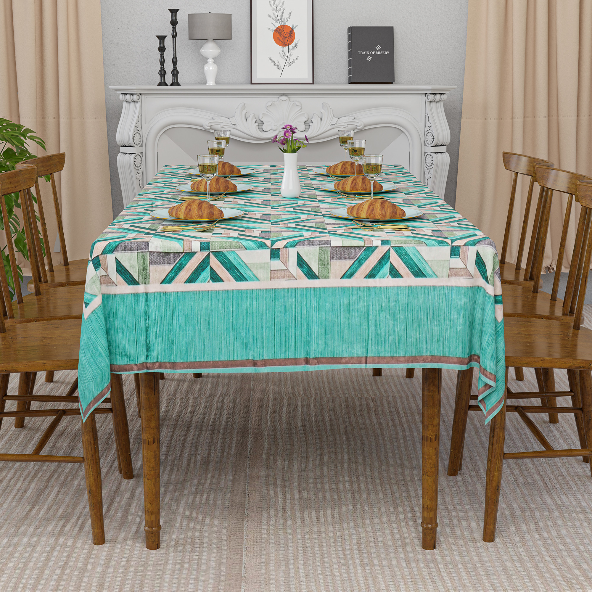 Kuber Industries 60x90 Inch Soft Velvet Dining Table Cover 6 Seater  Rectangular Table Cloth for Dining Area for Home Decor Office and Restaurants  Lining Check - Green