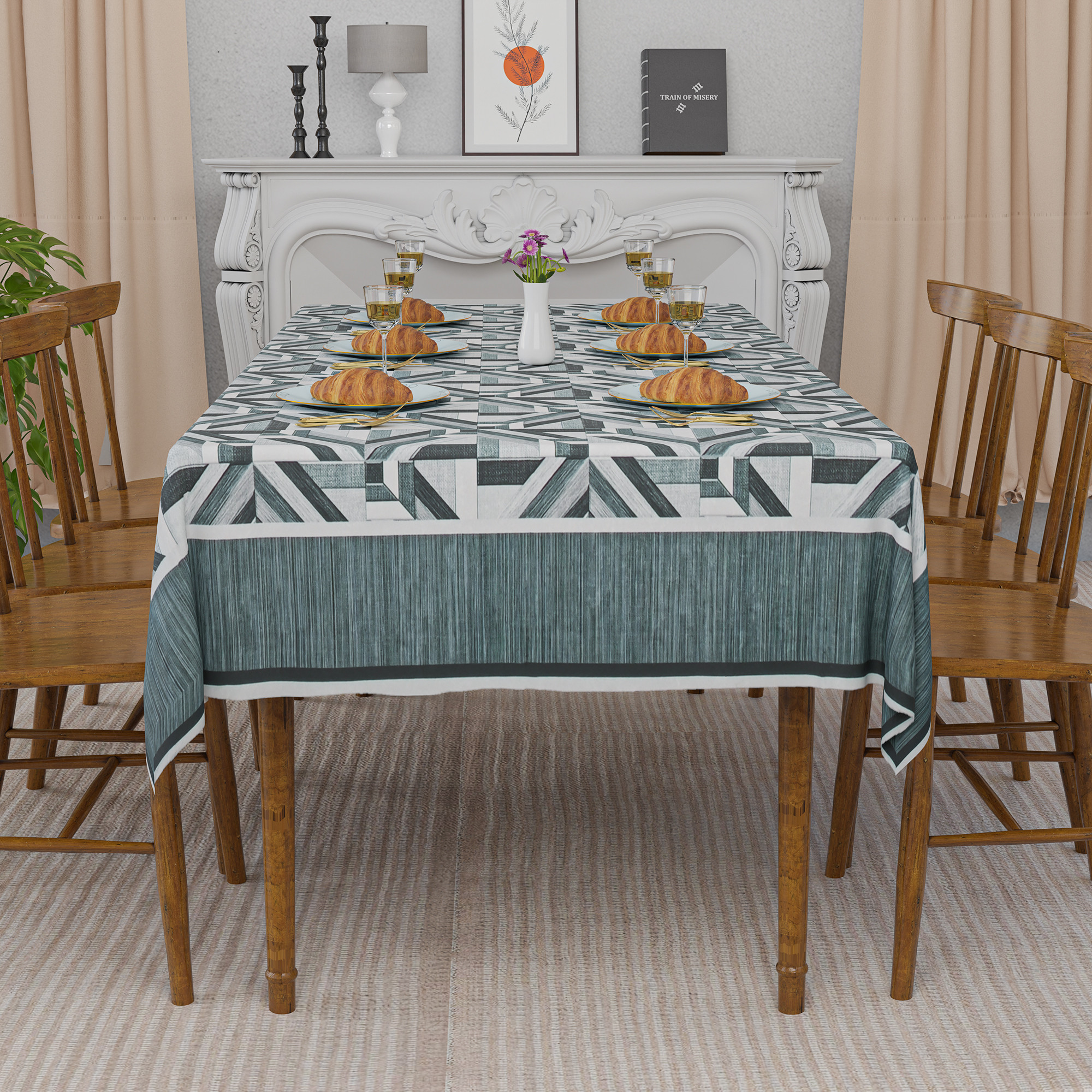 Kuber Industries 60x90 Inch Soft Velvet Dining Table Cover 6 Seater  Rectangular Table Cloth for Dining Area for Home Decor Office and Restaurants  Lining Check - Grey