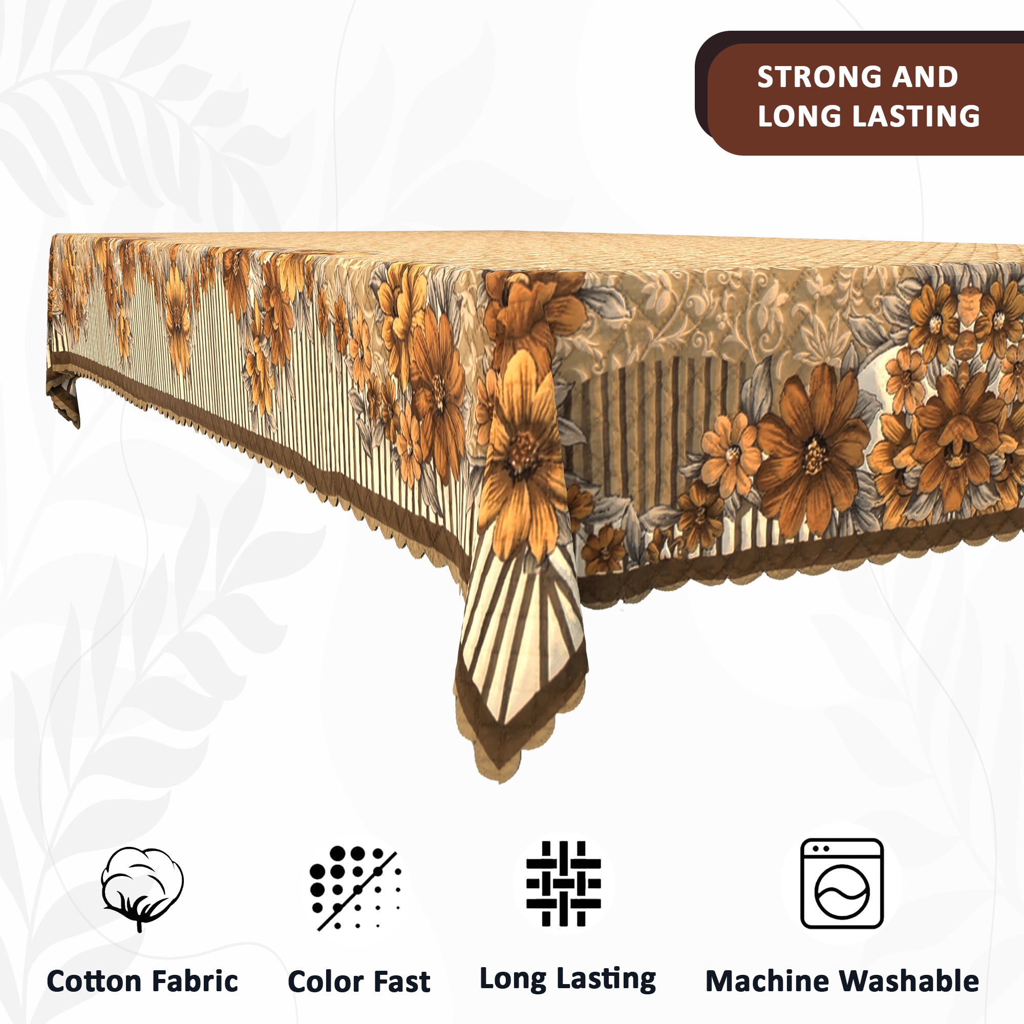Kuber Industries 60x90 Inches Durable Dining Table Cover 6 Seater for Kitchen  Aesthetic Dinner Table Cover Cloth For Living Room House  Office  Floral Print - Cream  Brown