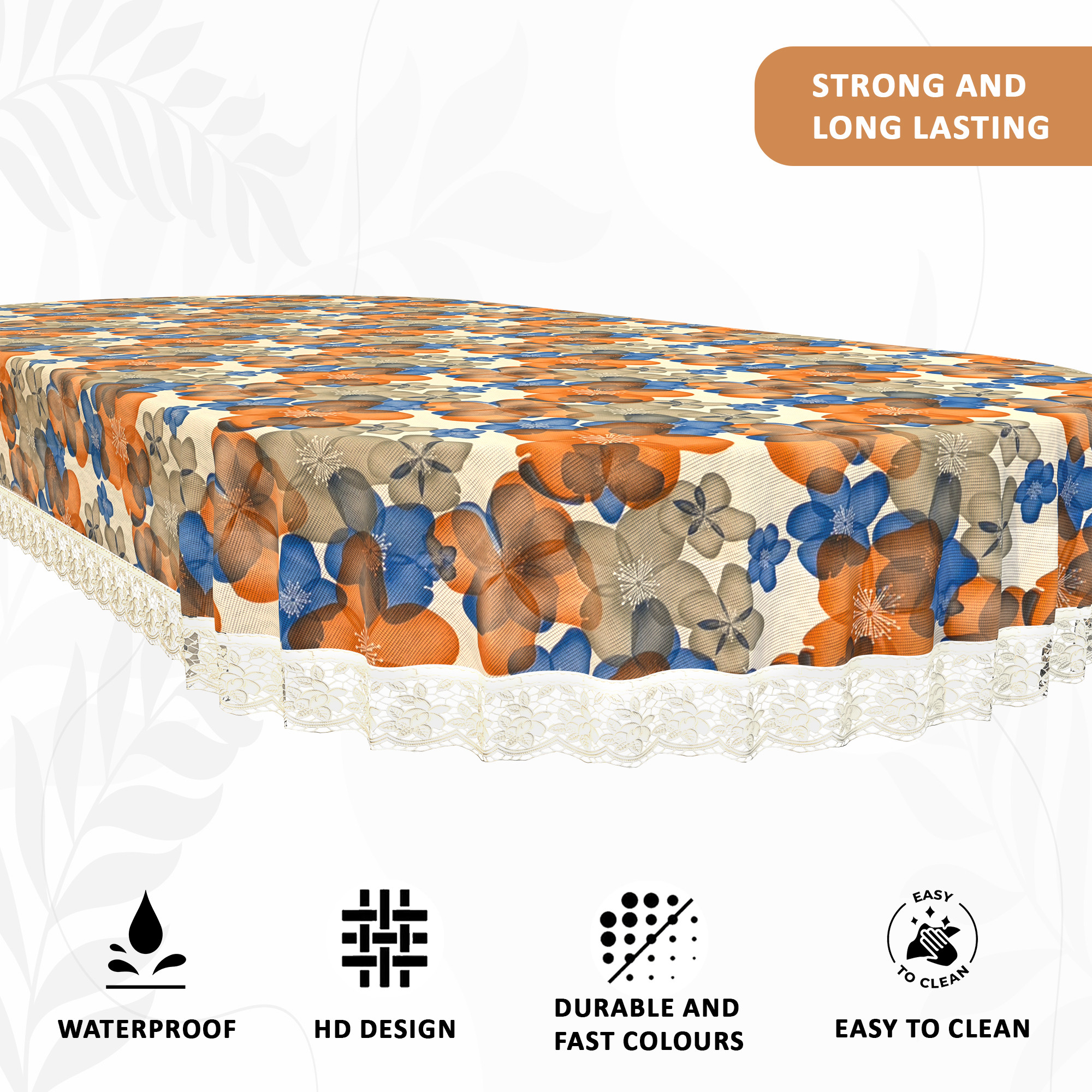 Kuber Industries 60x90 Inches Oval Waterproof 6 Seater Dining Table Cover with Wavy Border  Durable  Easy to Clean Table Protector Cover for Home  Office  Multi Floral - White Blue