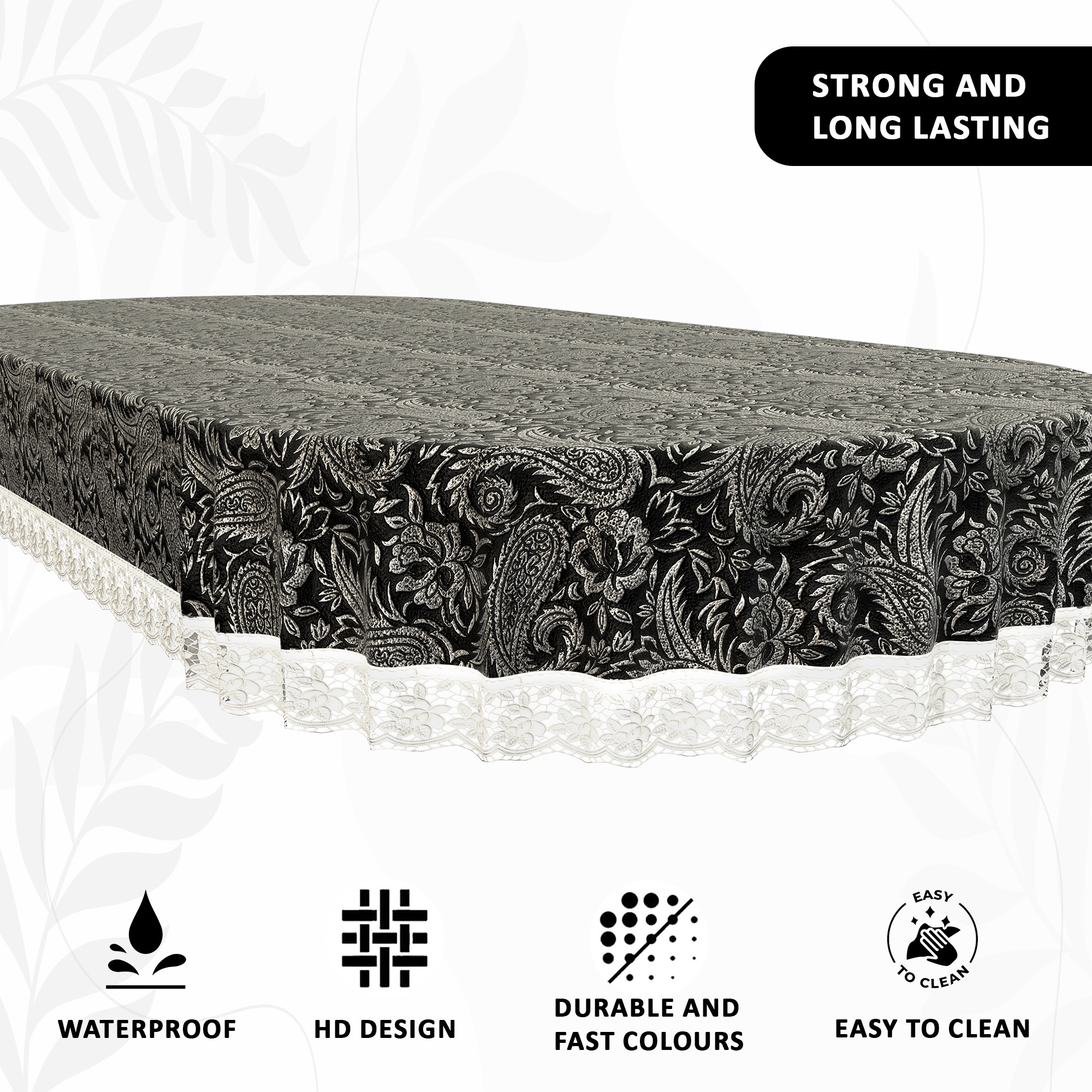 Kuber Industries 60x90 Inches Oval Waterproof 6 Seater Dining Table Cover with Wavy Border  Durable  Easy to Clean Table Protector Cover for Home  Office  Multi Floral - Black Silver