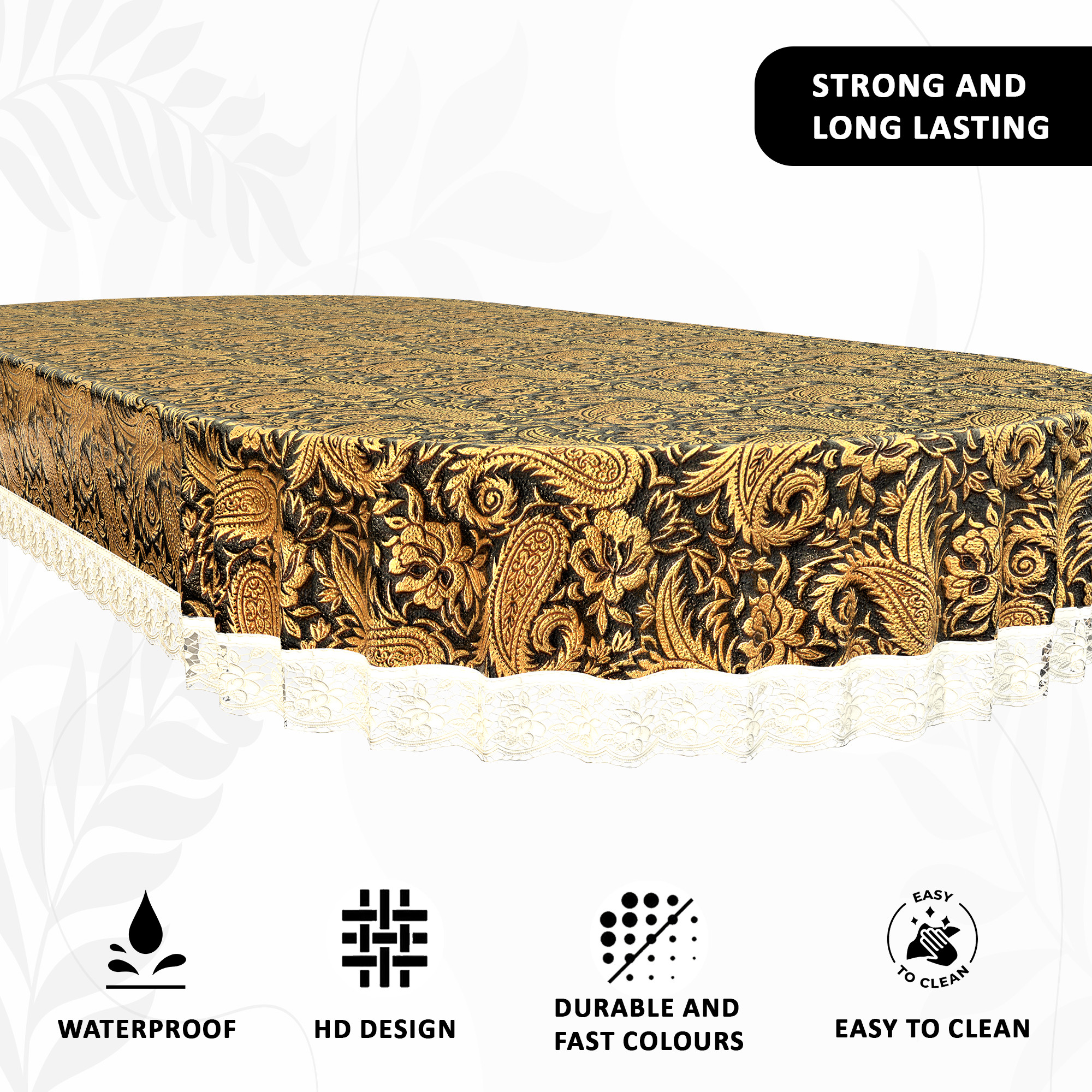 Kuber Industries 60x90 Inches Oval Waterproof 6 Seater Dining Table Cover with Wavy Border  Durable  Easy to Clean Table Protector Cover for Home  Office  Multi Floral - Black Golden