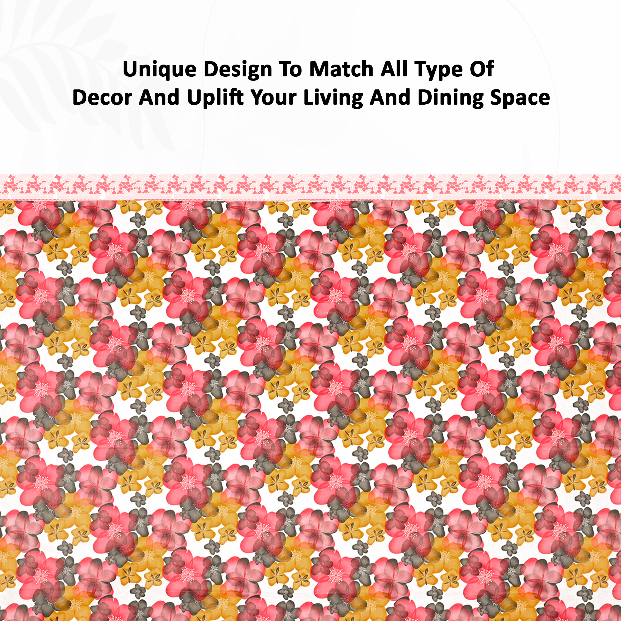 Kuber Industries 60x90 Inches Retangular Waterproof 6 Seater Dining Table Cover with Wavy Border  Durable  Easy to Clean Table Protector Cover for Home  Office  Multi Floral - White Red