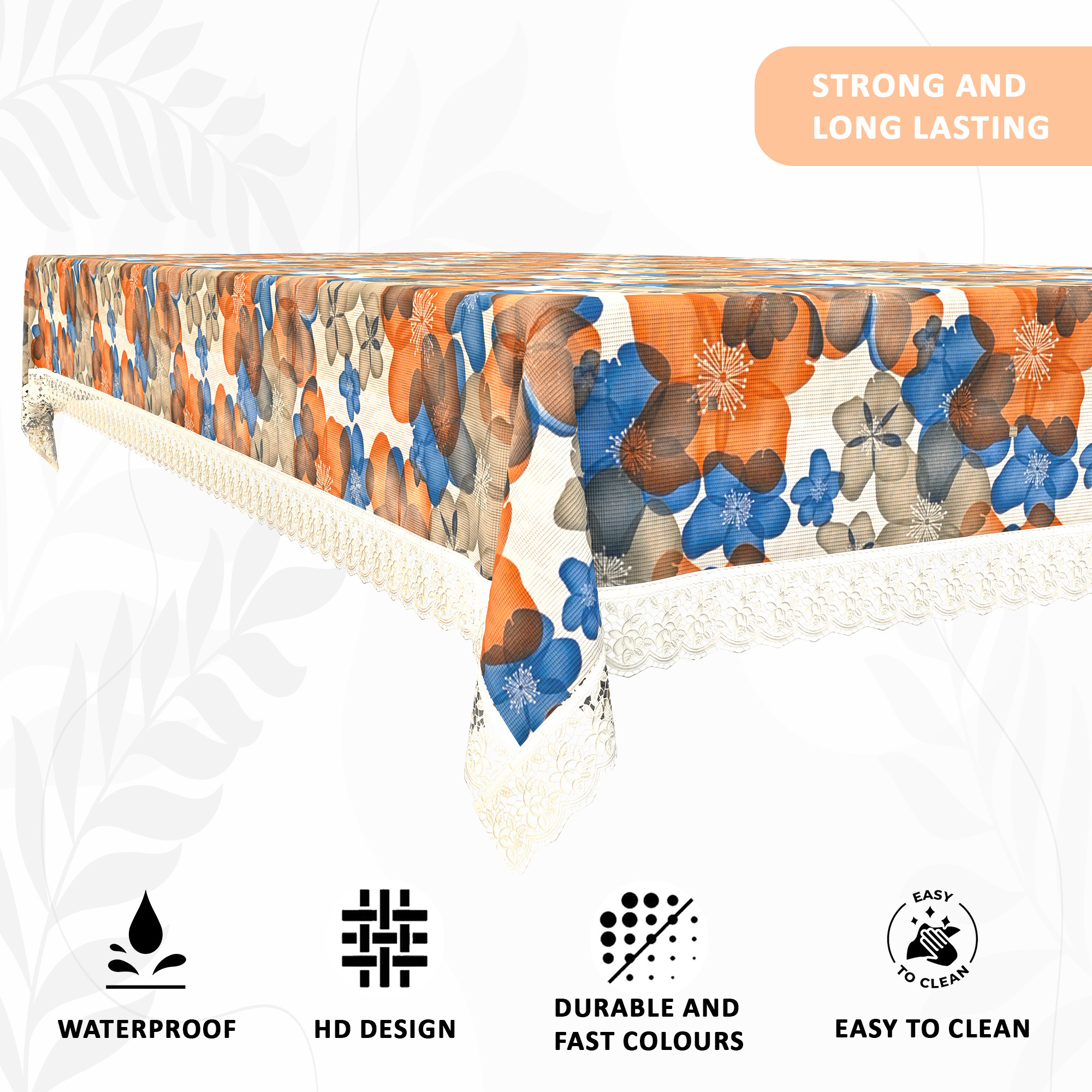 Kuber Industries 60x90 Inches Retangular Waterproof 6 Seater Dining Table Cover with Wavy Border  Durable  Easy to Clean Table Protector Cover for Home  Office  Multi Floral - White Blue
