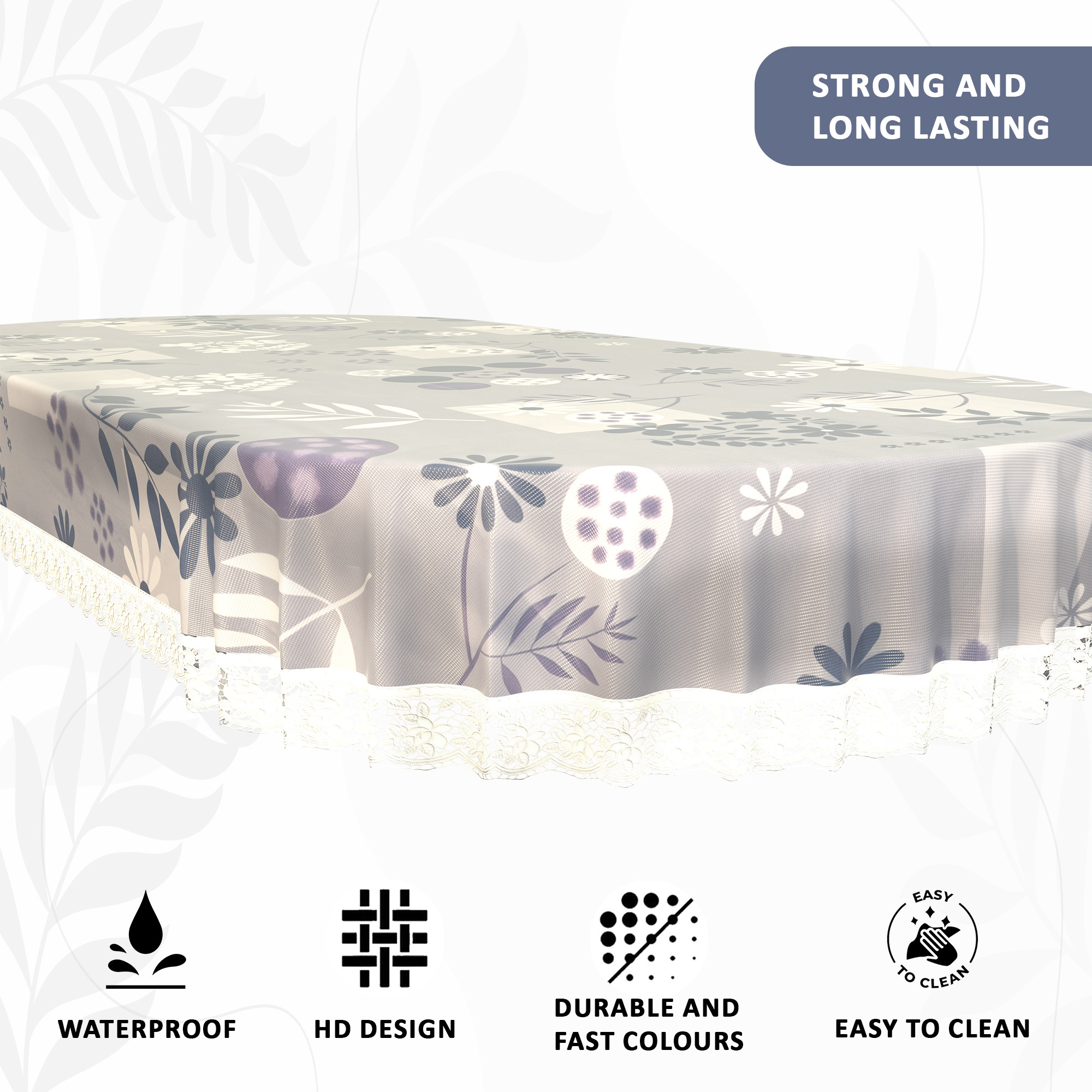 Kuber Industries 60x90 Inches Waterproof Oval Dining Table Cover 6 Seater for Kitchen  Aesthetic Dinner Table Cover Cloth For Living Room  House  Flower Circle Print - Grey