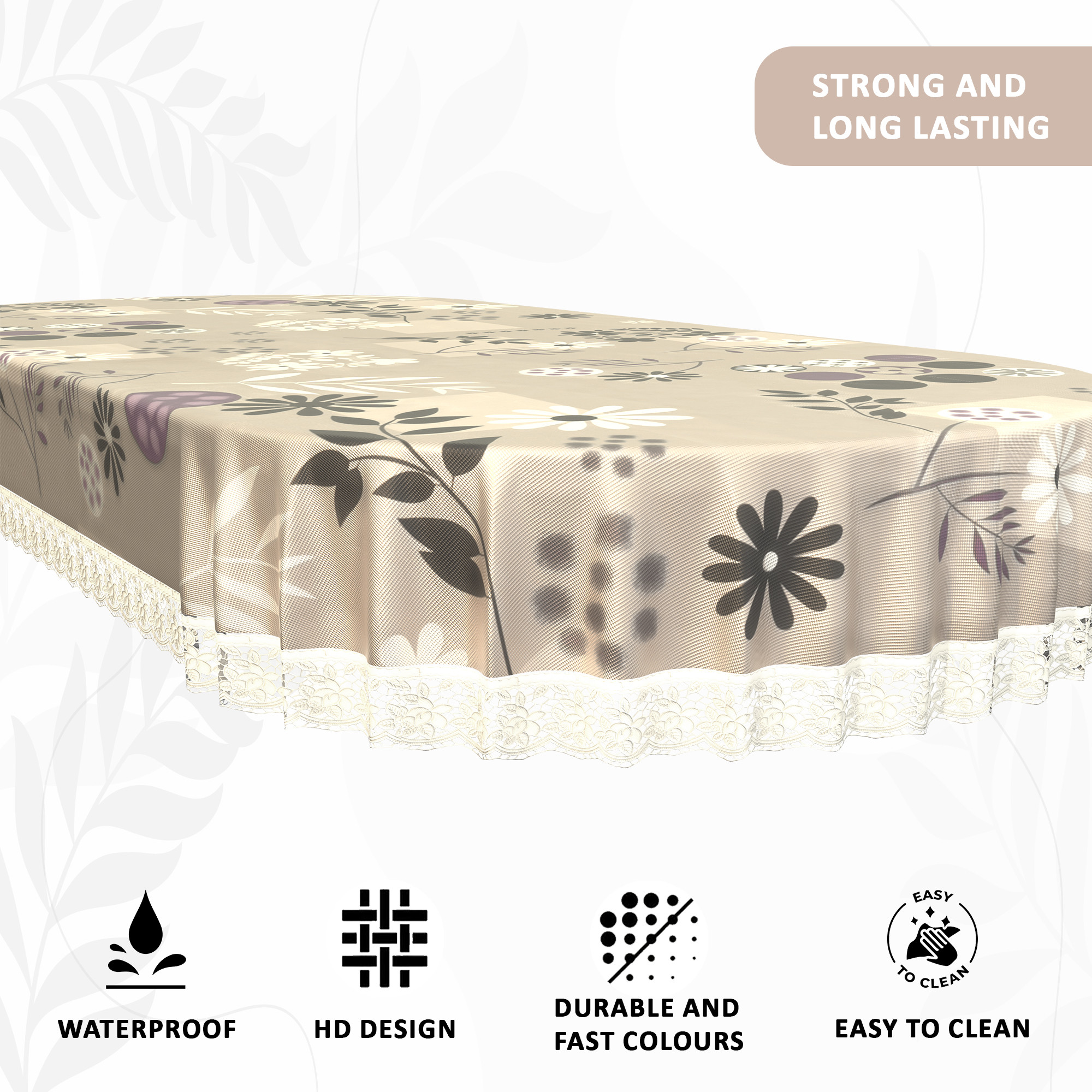 Kuber Industries 60x90 Inches Waterproof Oval Dining Table Cover 6 Seater for Kitchen  Aesthetic Dinner Table Cover Cloth For Living Room  House  Flower Circle Print - Light Brown