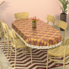60x90 Inches Waterproof Oval Dining Table Cover 6 Seater for Kitchen | Aesthetic Dinner Table Cover Cloth For Living Room &amp; House | Golden Check Print - Pink