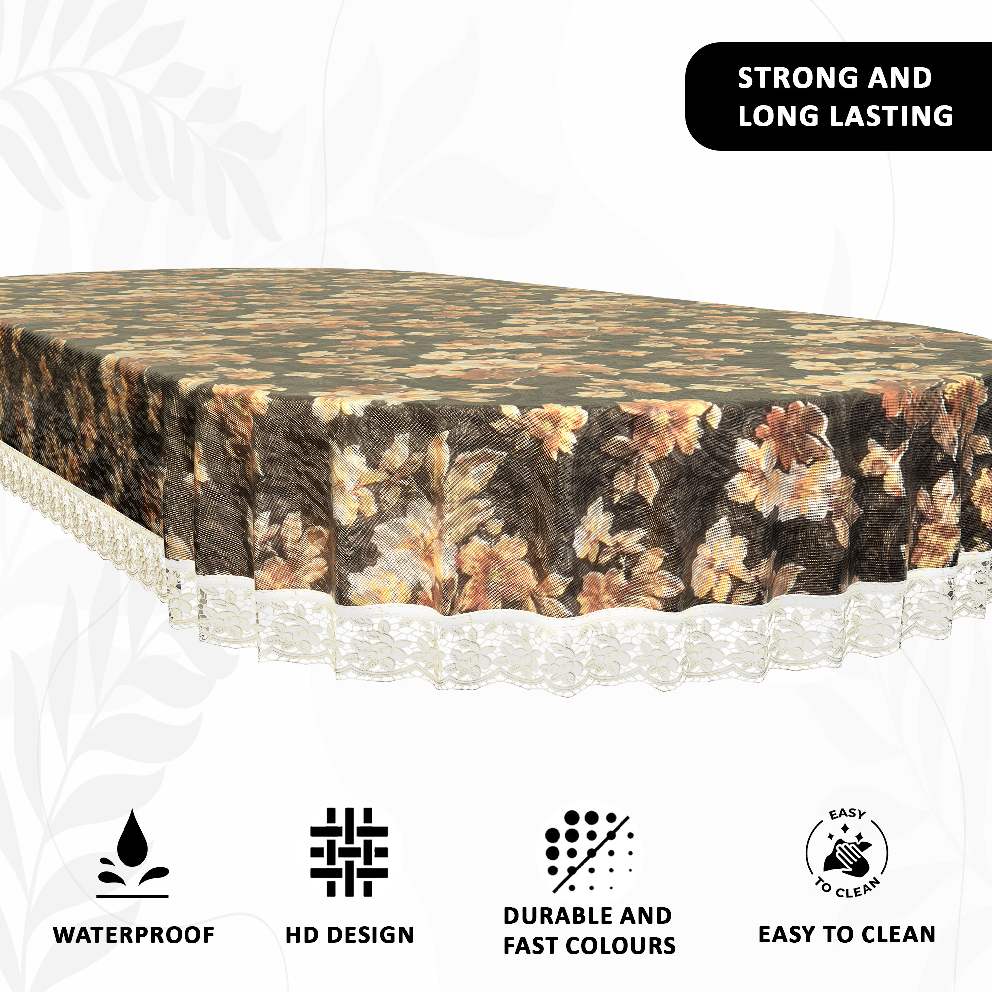 Kuber Industries 60x90 Inches Waterproof Oval Dining Table Cover 6 Seater for Kitchen  Aesthetic Dinner Table Cover Cloth For Living Room House  Office  Flowr Print - Grey  Brown