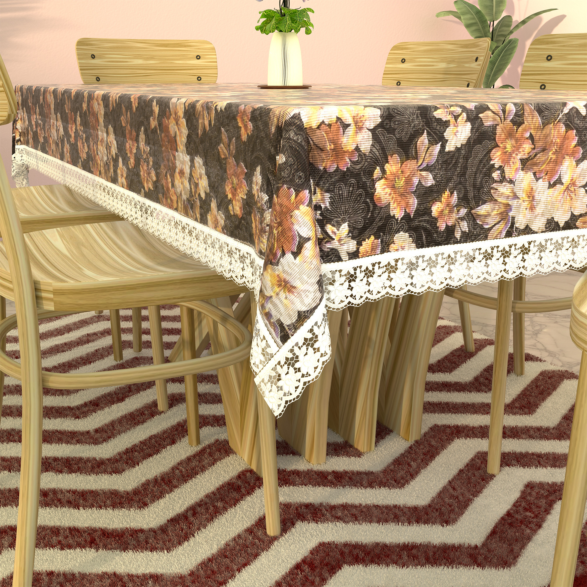 Kuber Industries 60x90 Inches Waterproof Rectangular Dining Table Cover 6 Seater for Kitchen  Aesthetic Dinner Table Cover Cloth For Living Room  House  Flowr Print - Grey  Brown