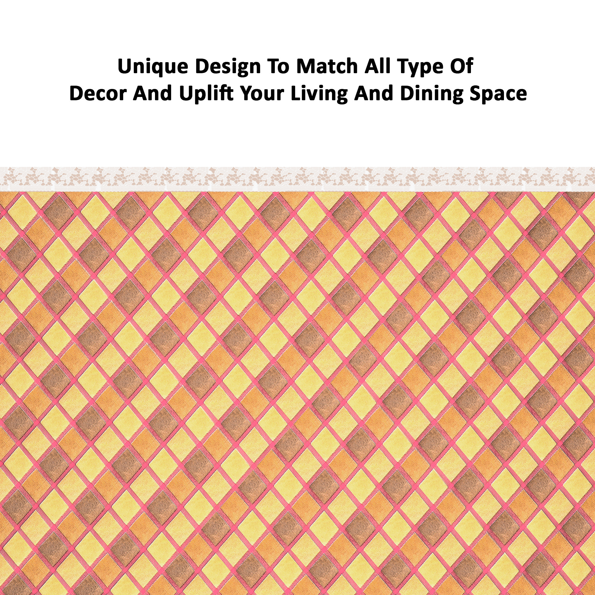 Kuber Industries 60x90 Inches Waterproof Rectangular Dining Table Cover 6 Seater for Kitchen  Aesthetic Dinner Table Cover Cloth For Living Room  House  Golden Check Print - Pink