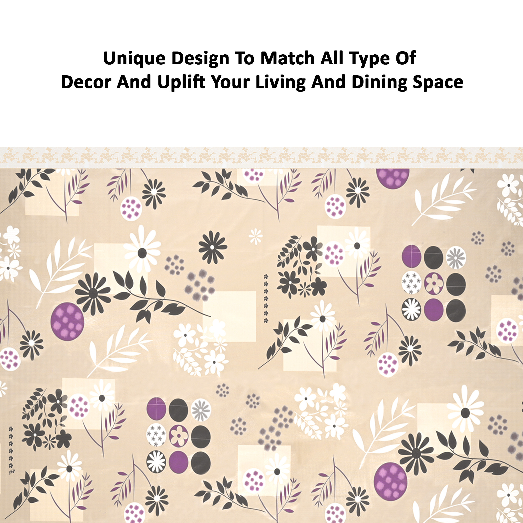 Kuber Industries 60x90 Inches Waterproof Rectangular Dining Table Cover 6 Seater for Kitchen  Aesthetic Dinner Table Cover Cloth For Living Room  Flower Circle Print - Light Brown