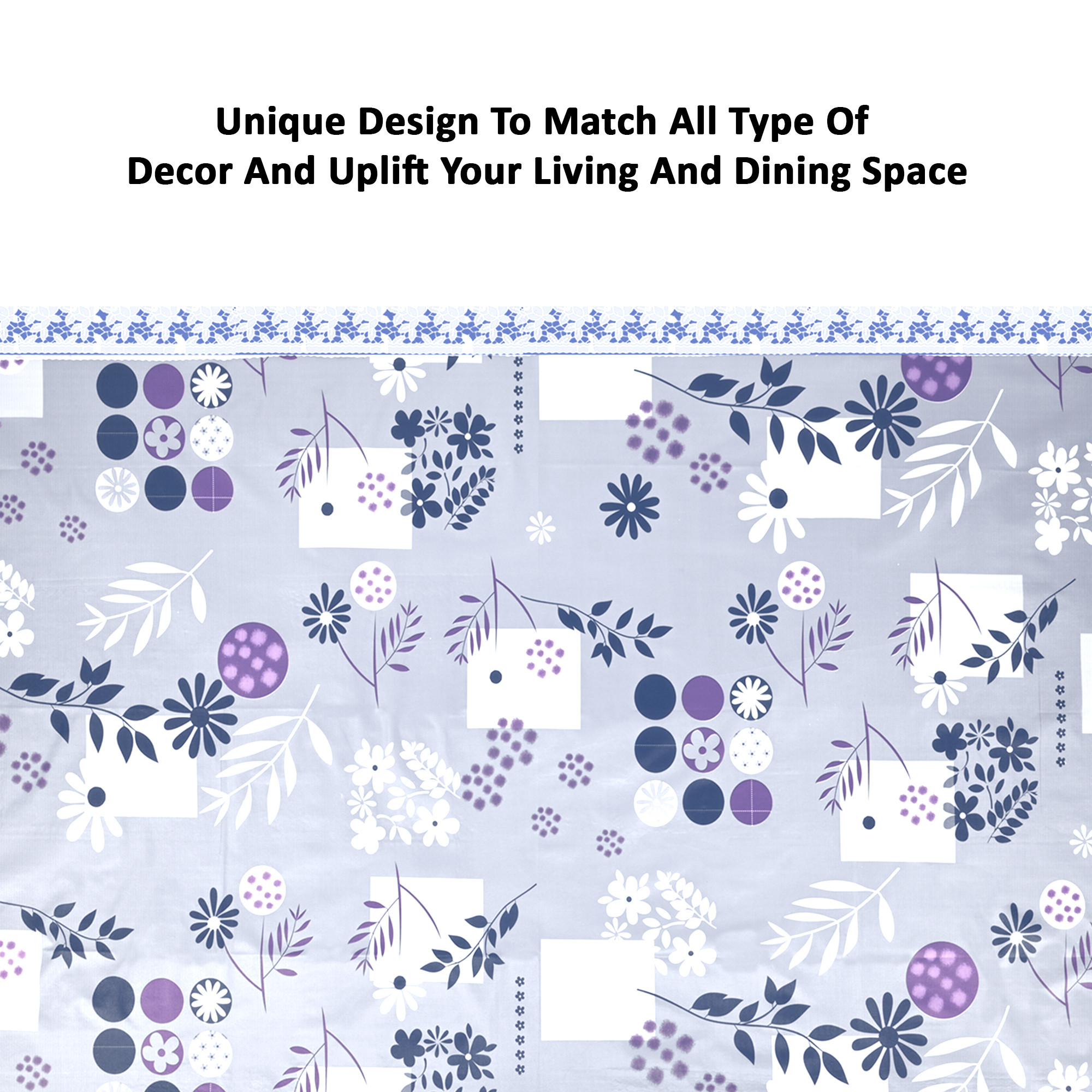 Kuber Industries 60x90 Inches Waterproof Rectangular Dining Table Cover 6 Seater for Kitchen  Aesthetic Dinner Table Cover Cloth For Living Room  Flower Circle Print - Grey