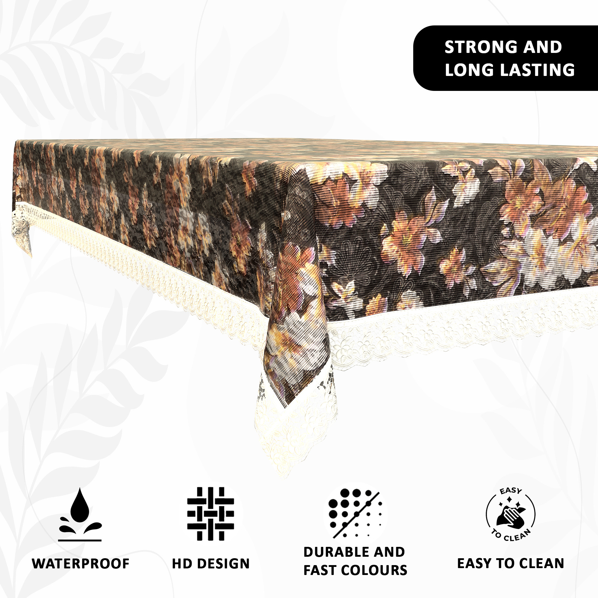 Kuber Industries 60x90 Inches Waterproof Rectangular Dining Table Cover 6 Seater for Kitchen  Aesthetic Dinner Table Cover Cloth For Living Room  House  Flowr Print - Grey  Brown