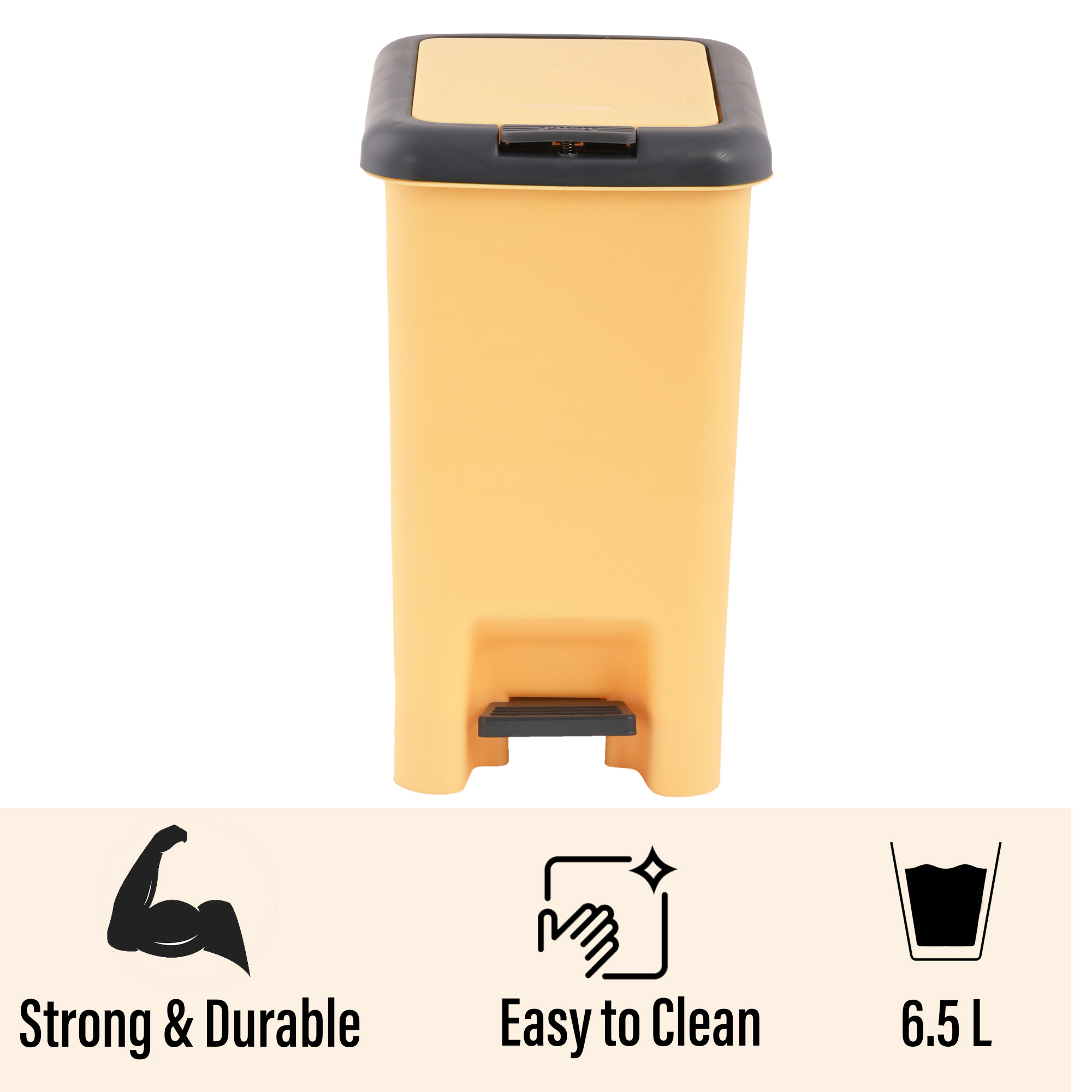 Kuber Industries 65 Liter Dustbin for Kitchen  Home with Pedal  Hygienic Closed Dust BinWaste Box for Office Toilet  Under Sink Diaper Garbage Holder with Lid  Yellow  Grey