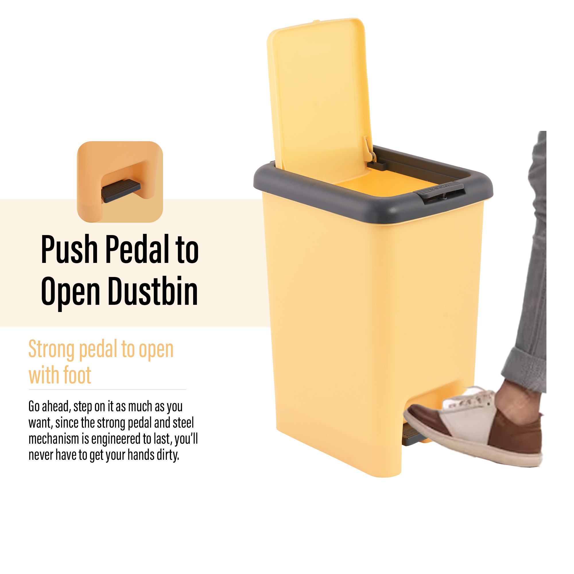 Kuber Industries 65 Liter Dustbin for Kitchen  Home with Pedal  Hygienic Closed Dust BinWaste Box for Office Toilet  Under Sink Diaper Garbage Holder with Lid  Yellow  Grey