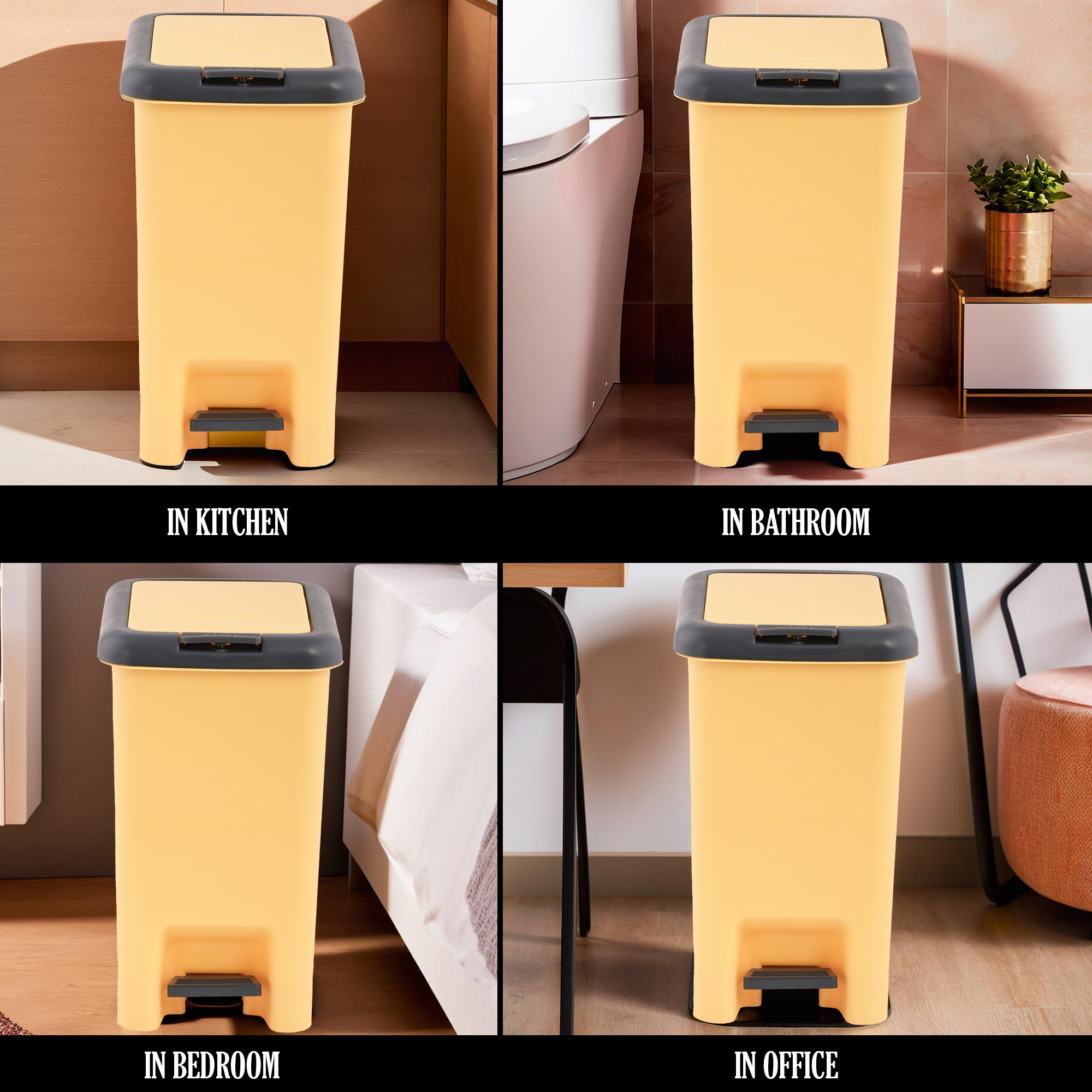 Kuber Industries 65 Liter Dustbin for Kitchen  Home with Pedal  Hygienic Closed Dust BinWaste Box for Office Toilet  Under Sink Diaper Garbage Holder with Lid  Yellow  Grey