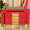 66 Liter Clothes Storage Box | Foldable Steel Frame Clothes Organizer | Storage Box For Wardrobe-Saree-Shirts And Blankets | Underbed Storage Bag | Dot Print | Red &amp; Brown
