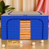 66 Liter Clothes Storage Box | Foldable Steel Frame Clothes Organizer | Storage Box For Wardrobe-Saree-Shirts And Blankets | Underbed Storage Bag | Dot Print | Royal Blue