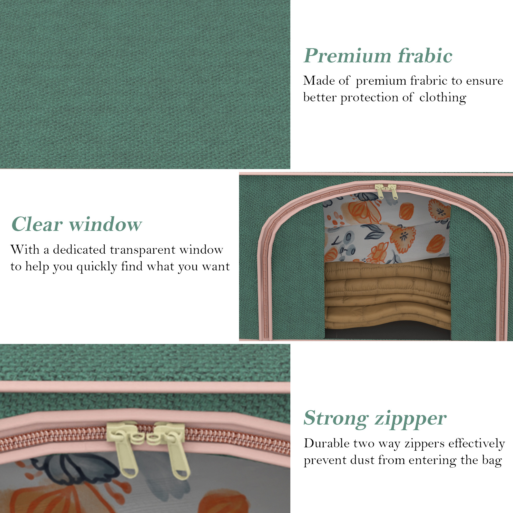 Kuber Industries 66 Liter Foldable Cloth Organizer for Storage with Steel Frame Zip  Handles   See Through Saree Organiser for Wardrobe Seasonal  Home Items  LJ-1-GRN  Green