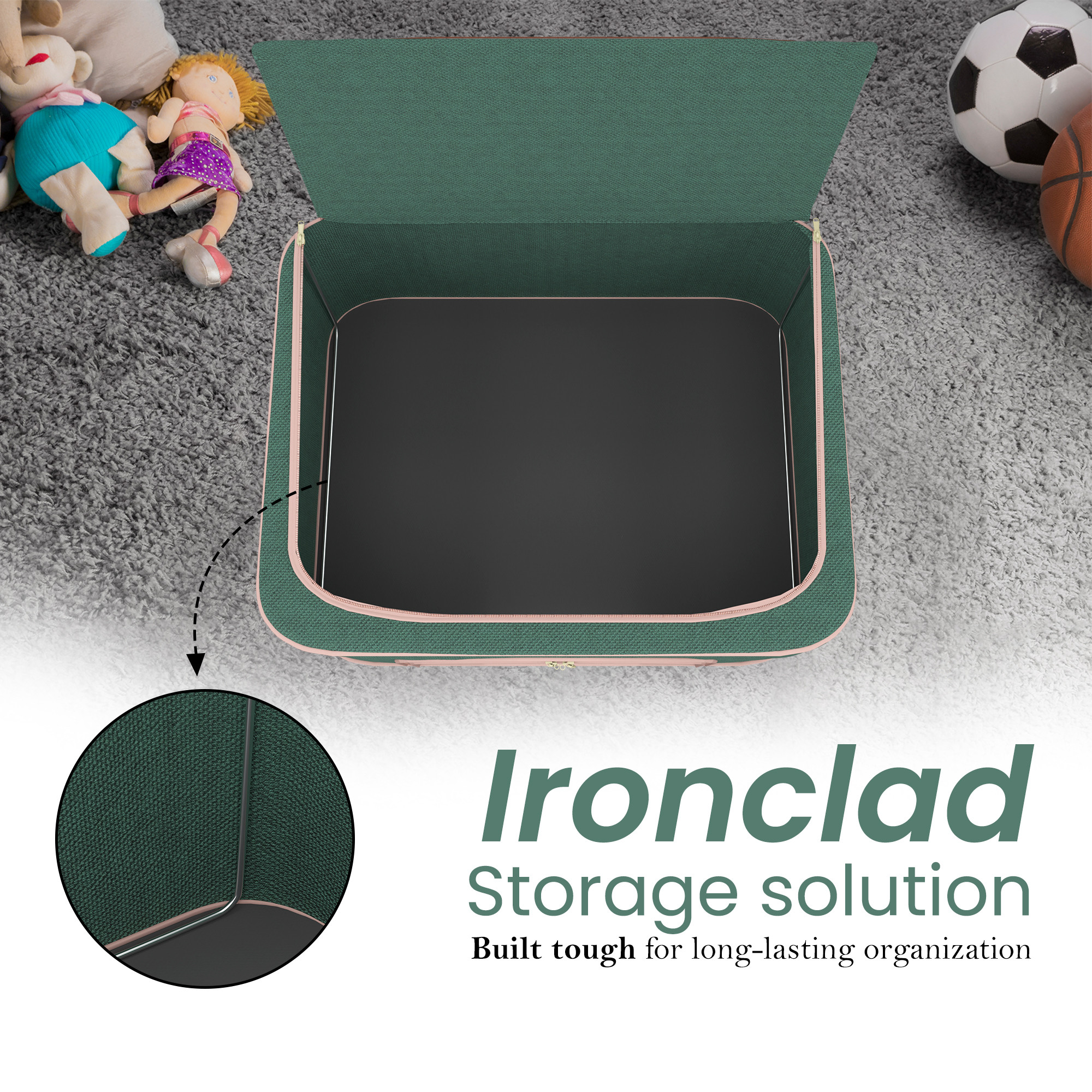 Kuber Industries 66 Liter Foldable Cloth Organizer for Storage with Steel Frame Zip  Handles   See Through Saree Organiser for Wardrobe Seasonal  Home Items  LJ-1-GRN  Green