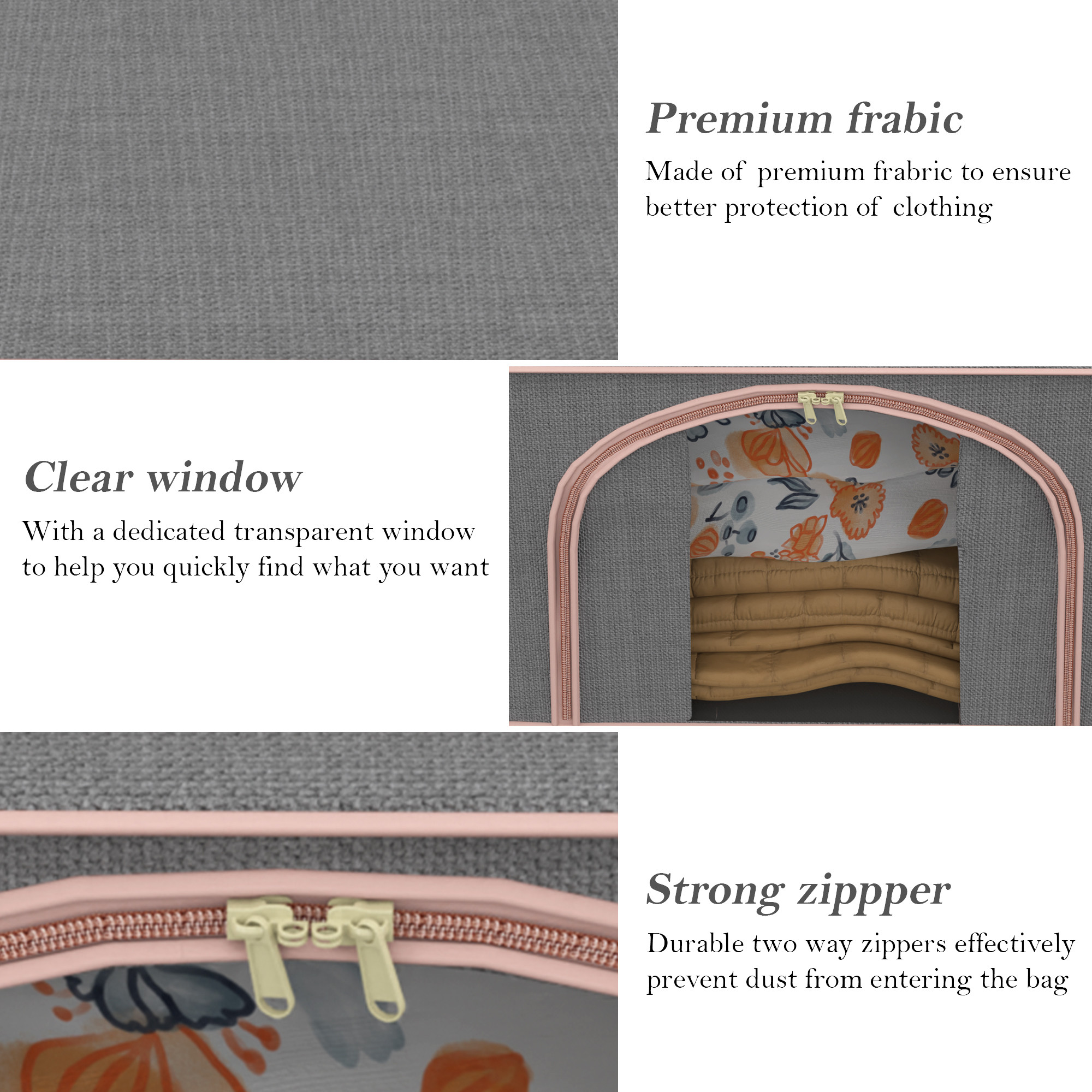 Kuber Industries 66 Liter Foldable Cloth Organizer for Storage with Steel Frames Zip  Handles  See Through Saree Organiser for Wardrobe Seasonal  Home Items  LJ-1-GRY  Grey