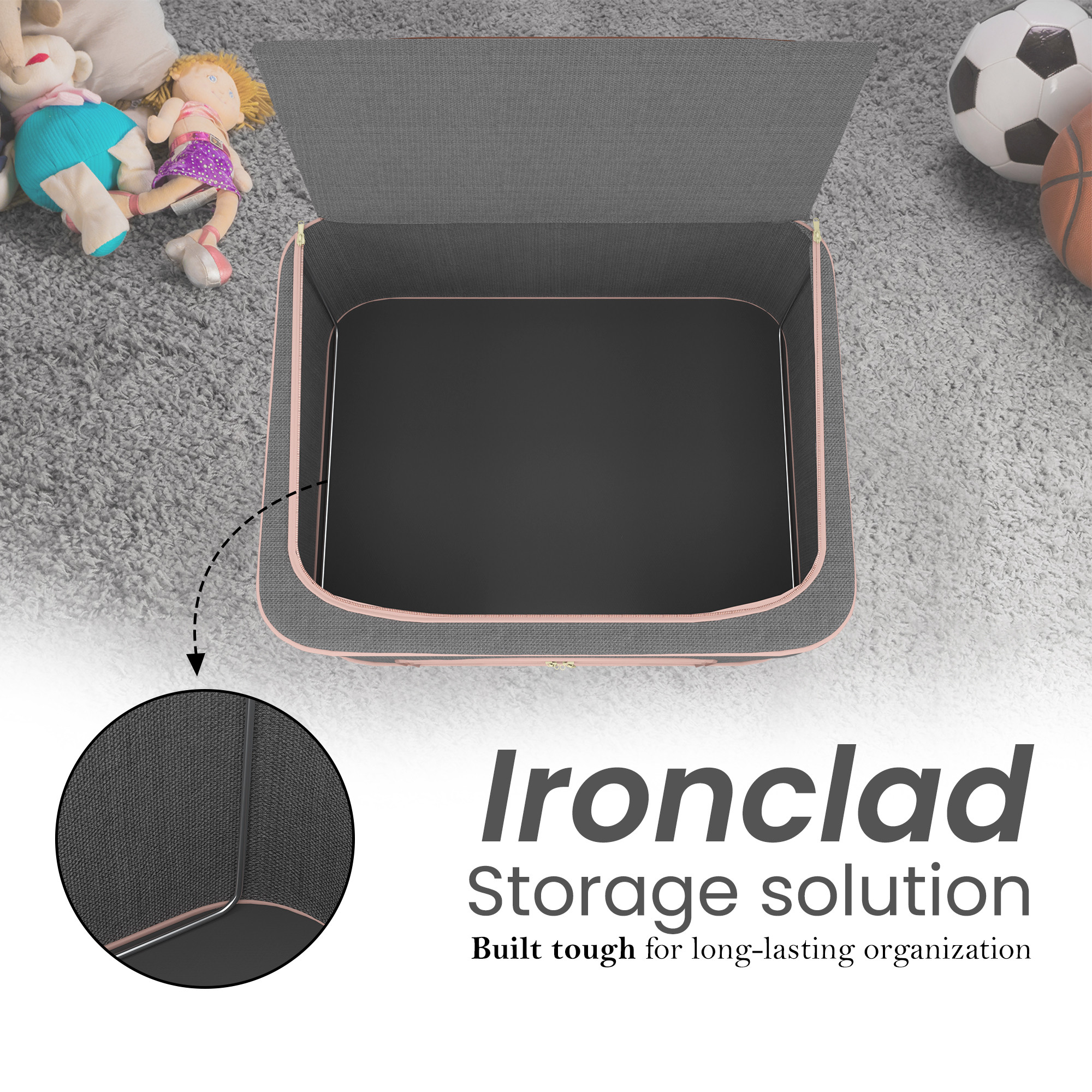 Kuber Industries 66 Liter Foldable Cloth Organizer for Storage with Steel Frames Zip  Handles  See Through Saree Organiser for Wardrobe Seasonal  Home Items  LJ-1-GRY  Grey