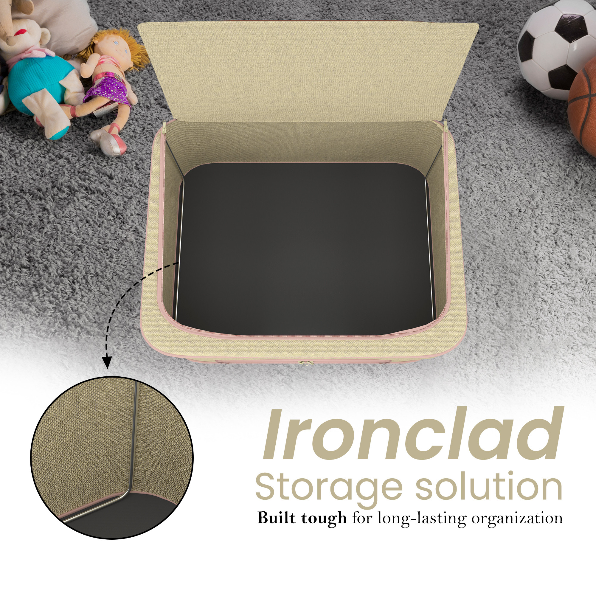 Kuber Industries 66 Liter Foldable Cloth Organizer for Storage with Steel Frames Zip  Handles  See Through Saree Organiser for Wardrobe Seasonal  Home Items  LJ-1-BG  Beige