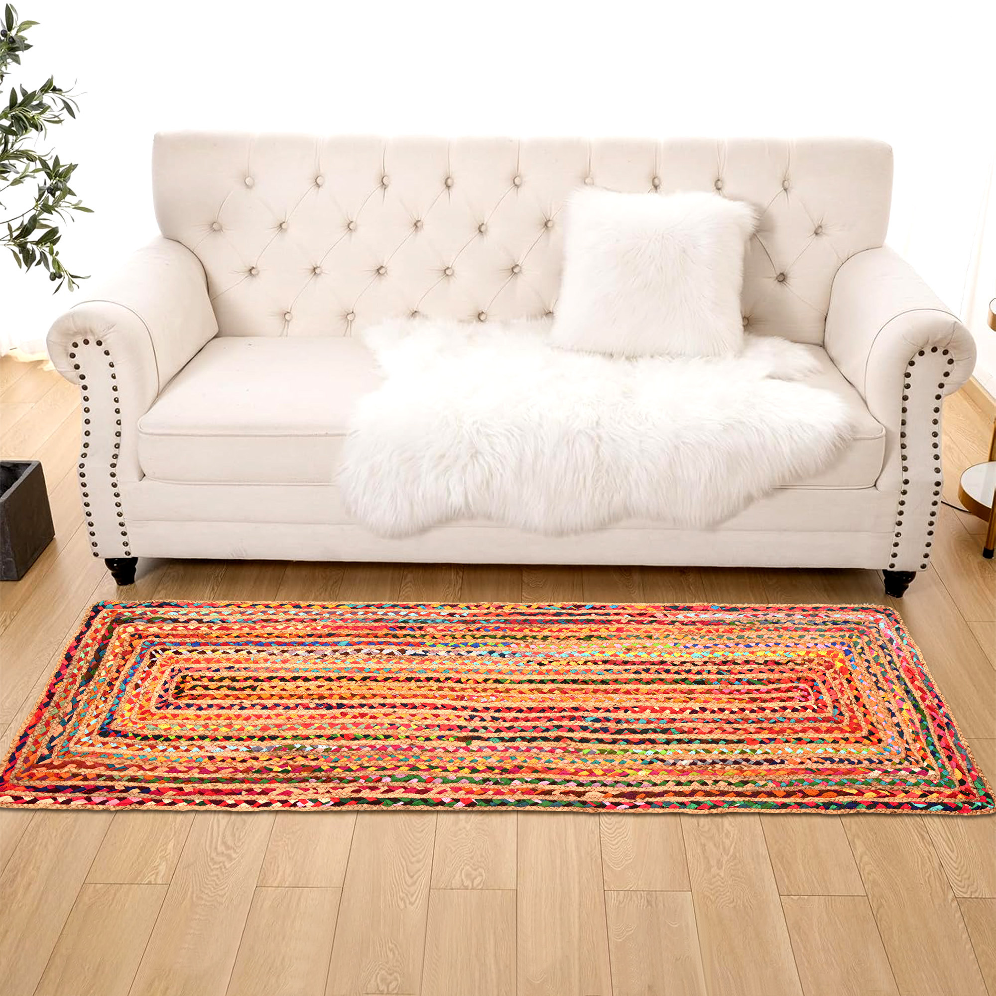 Kuber Industries 6x2 Feet Jute Runner for Bedroom  Living Room  Bedside CarpetRug  Mat for Home Floor  Chindi Design - Colorful