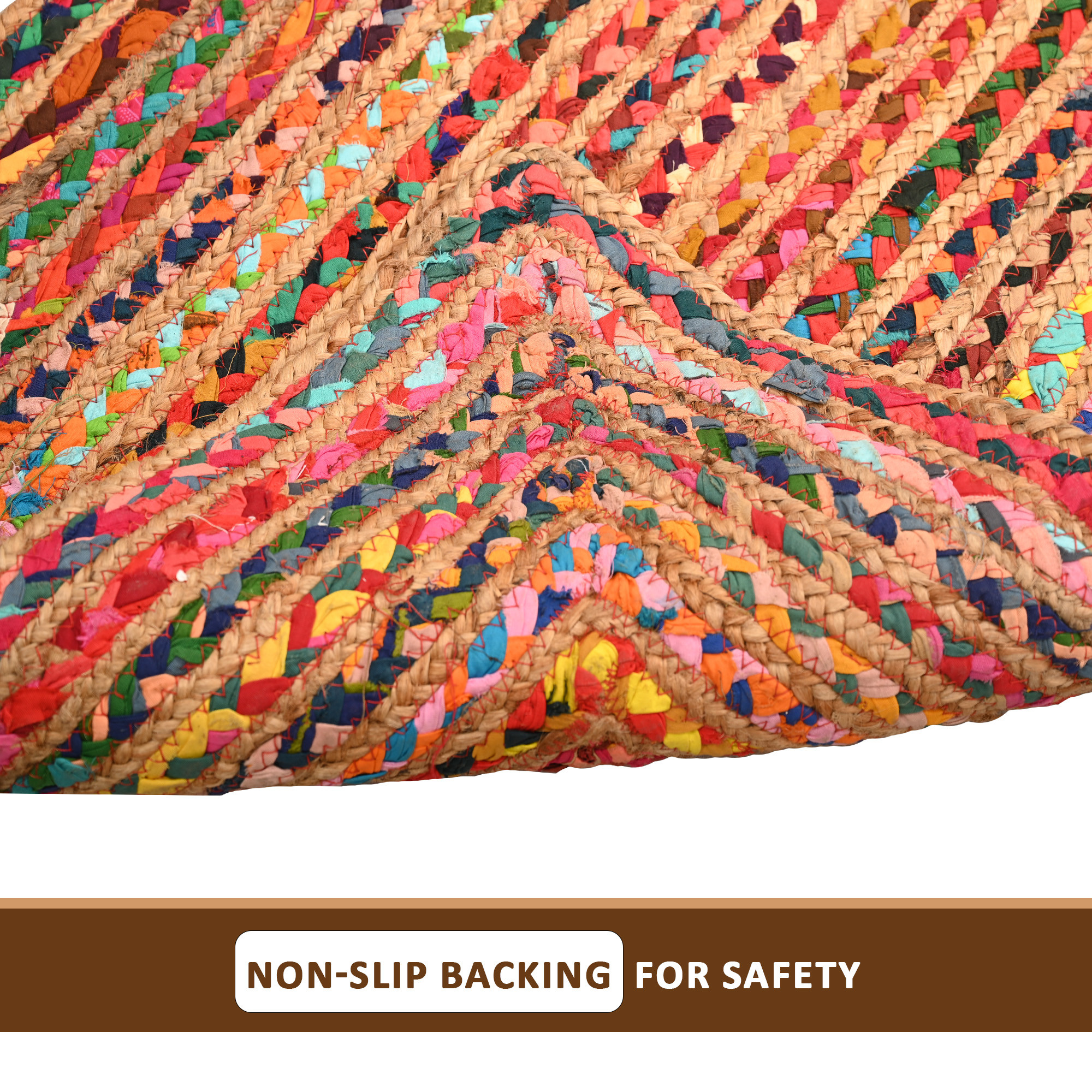 Kuber Industries 6x2 Feet Jute Runner for Bedroom  Living Room  Bedside CarpetRug  Mat for Home Floor  Chindi Design - Colorful