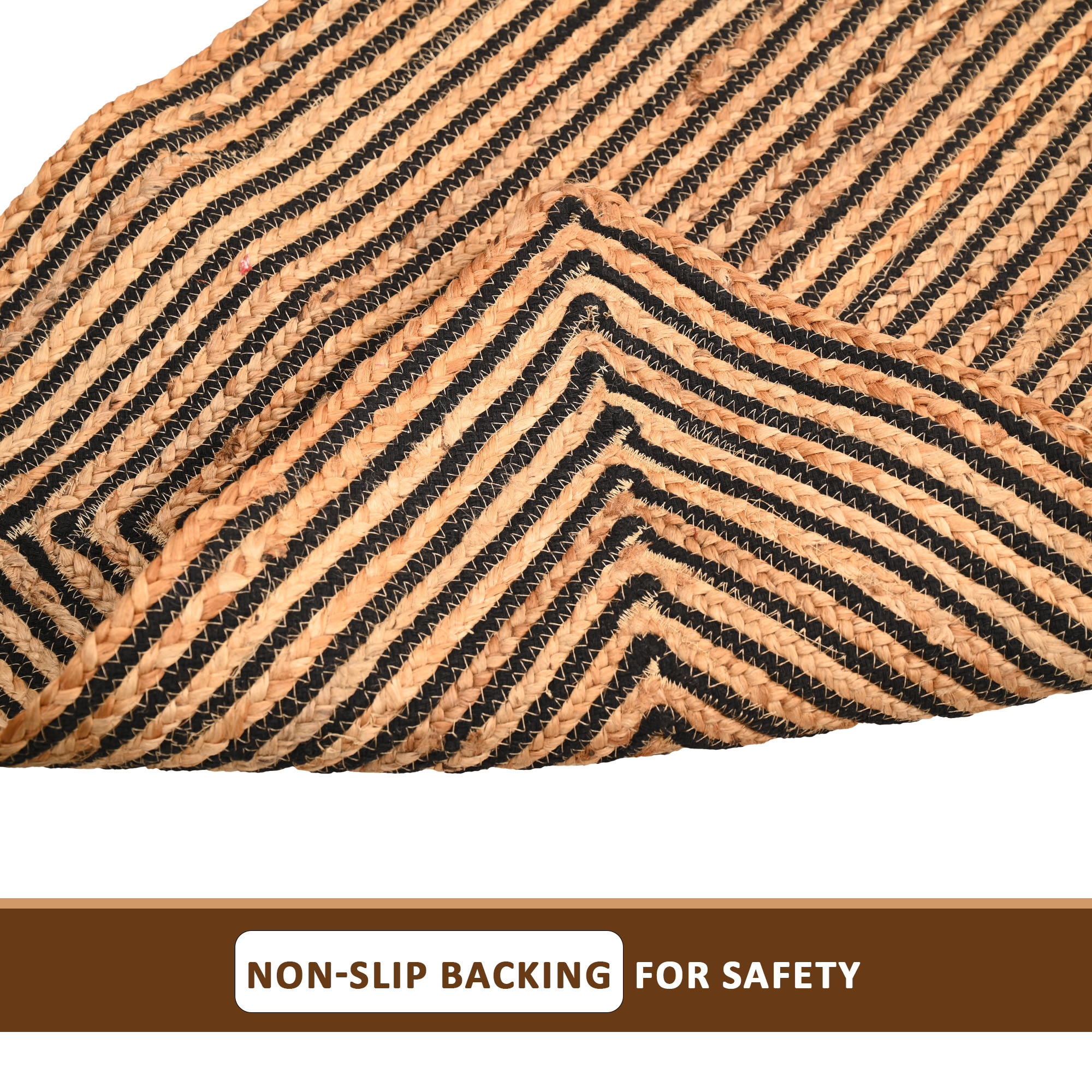 Kuber Industries 6x2 Feet Jute Runner for Bedroom  Living Room  Bedside CarpetRug  Mat for Home Floor  Brown  Black