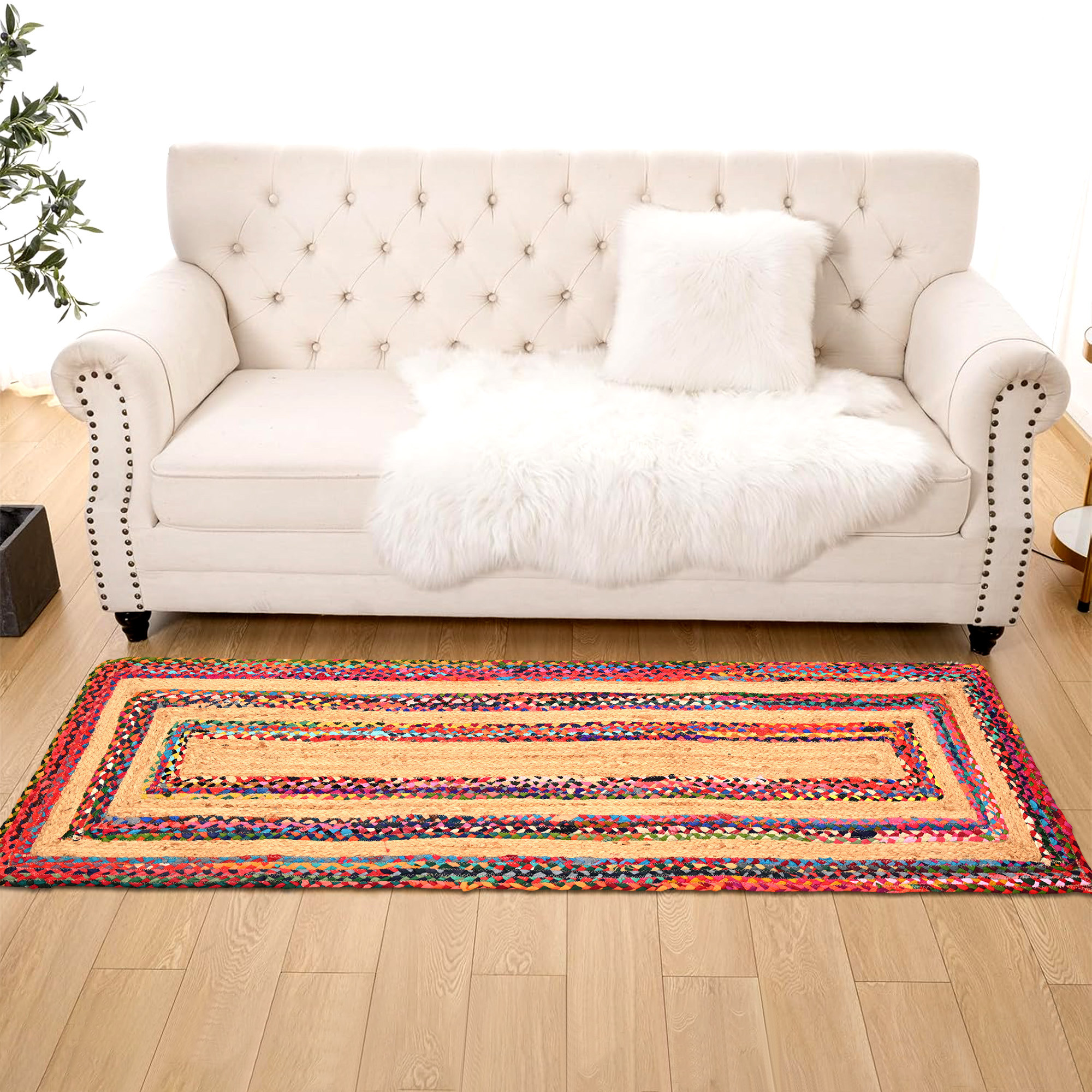 Kuber Industries 6x2 Feet Jute Runner for Bedroom  Living Room  Bedside CarpetRug  Mat for Home Floor  Lining Chindi Design - Brown