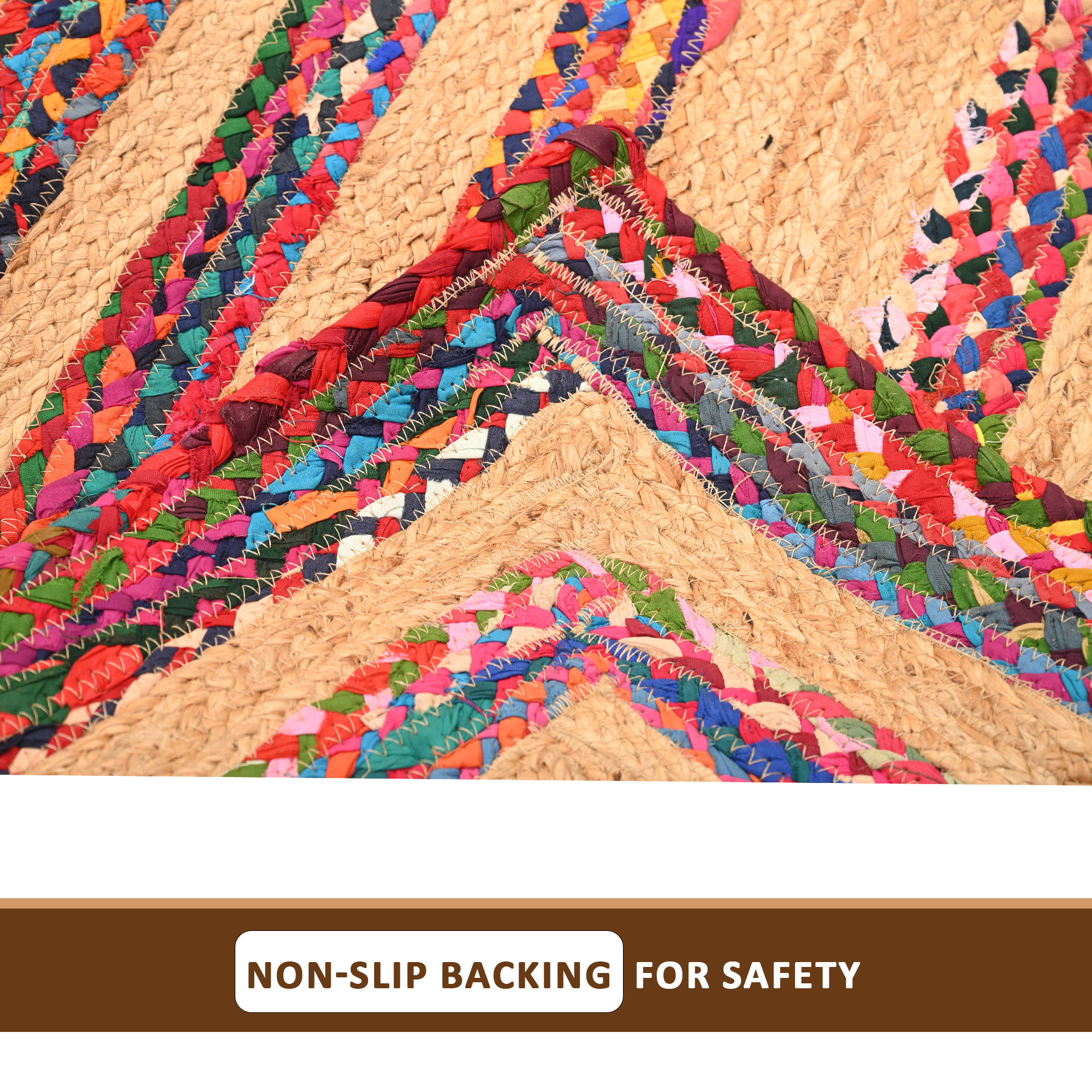 Kuber Industries 6x2 Feet Jute Runner for Bedroom  Living Room  Bedside CarpetRug  Mat for Home Floor  Lining Chindi Design - Brown