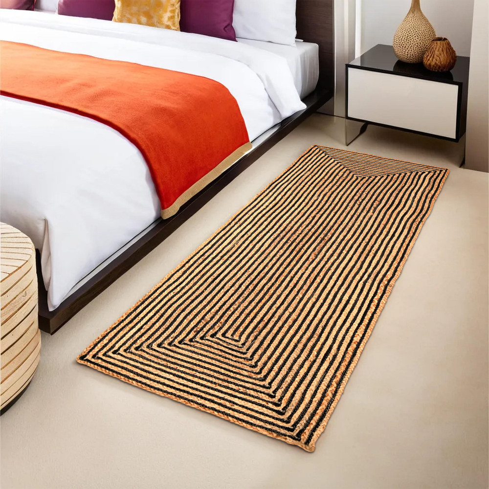 Kuber Industries 6x2 Feet Jute Runner for Bedroom &amp; Living Room | Bedside Carpet/Rug &amp; Mat for Home Floor | Brown &amp; Black