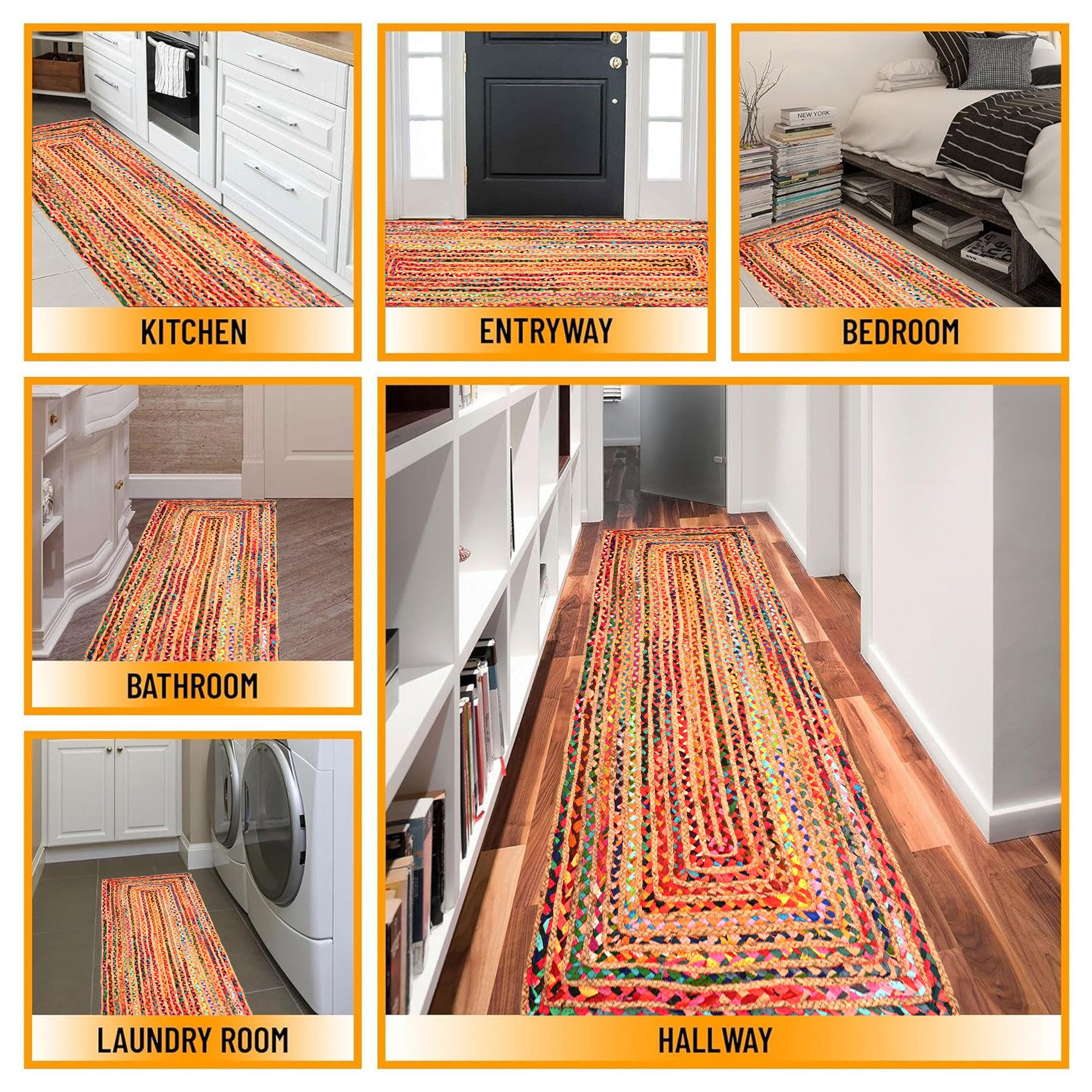 Kuber Industries 6x2 Feet Jute Runner for Bedroom  Living Room  Bedside CarpetRug  Mat for Home Floor  Chindi Design - Colorful