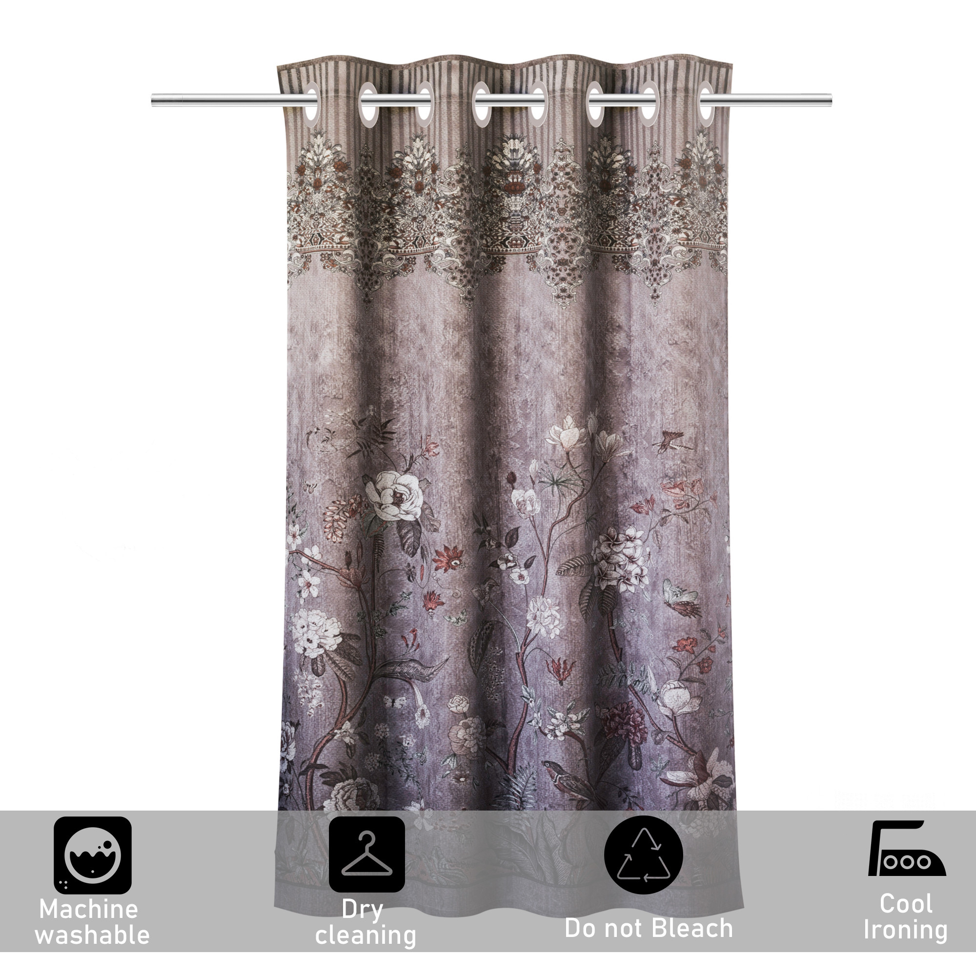 Kuber Industries 7 Feet Curtains for Living Room  Door Curtains for Balcony Bedroom  Pooja Room  Knited Flower Print - Brown