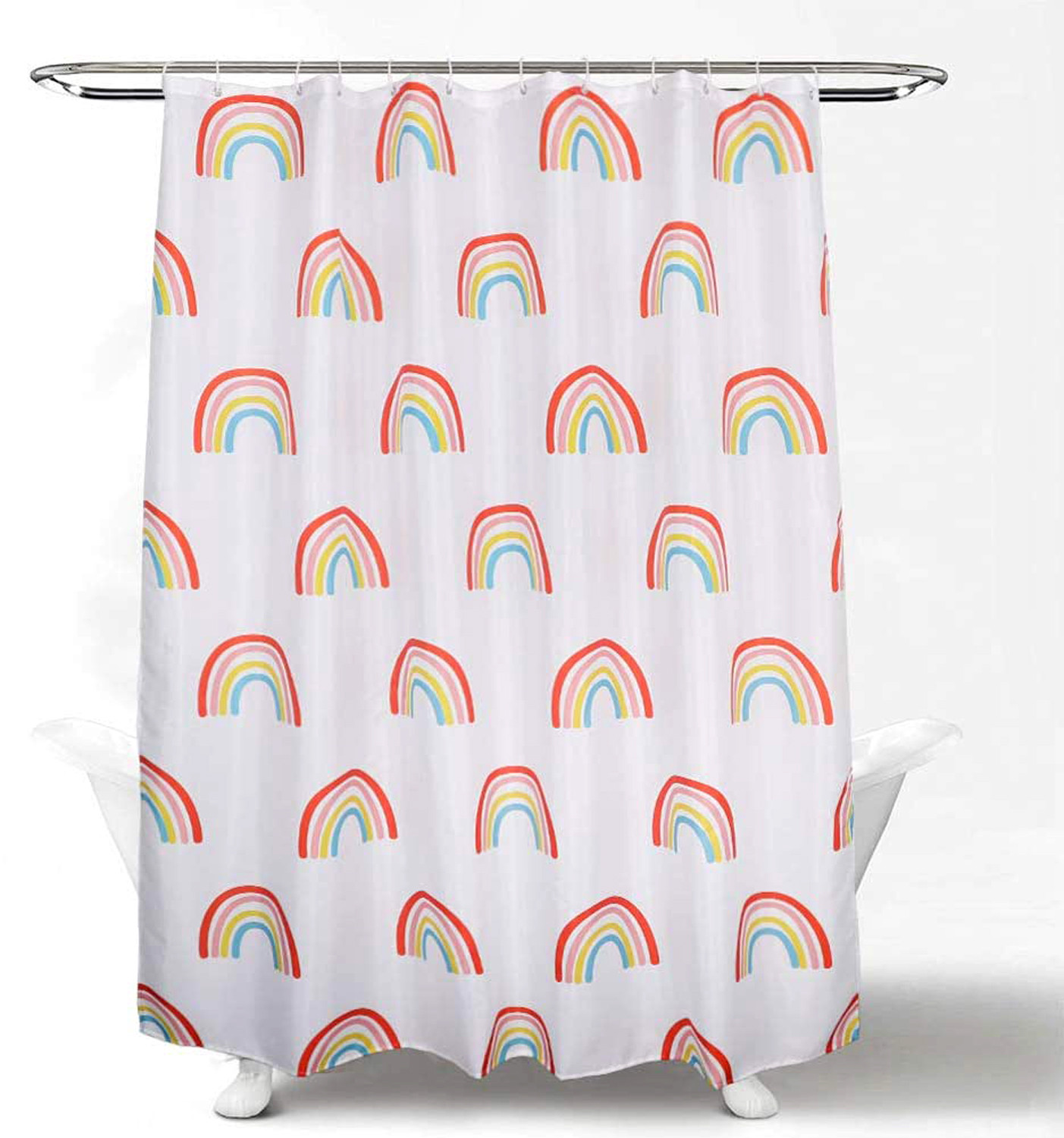 Kuber Industries 7 Feet PVC Rainbow Print Shower Curtain/AC Curtain For Bathroom, Living Room With 8 Hooks (White)