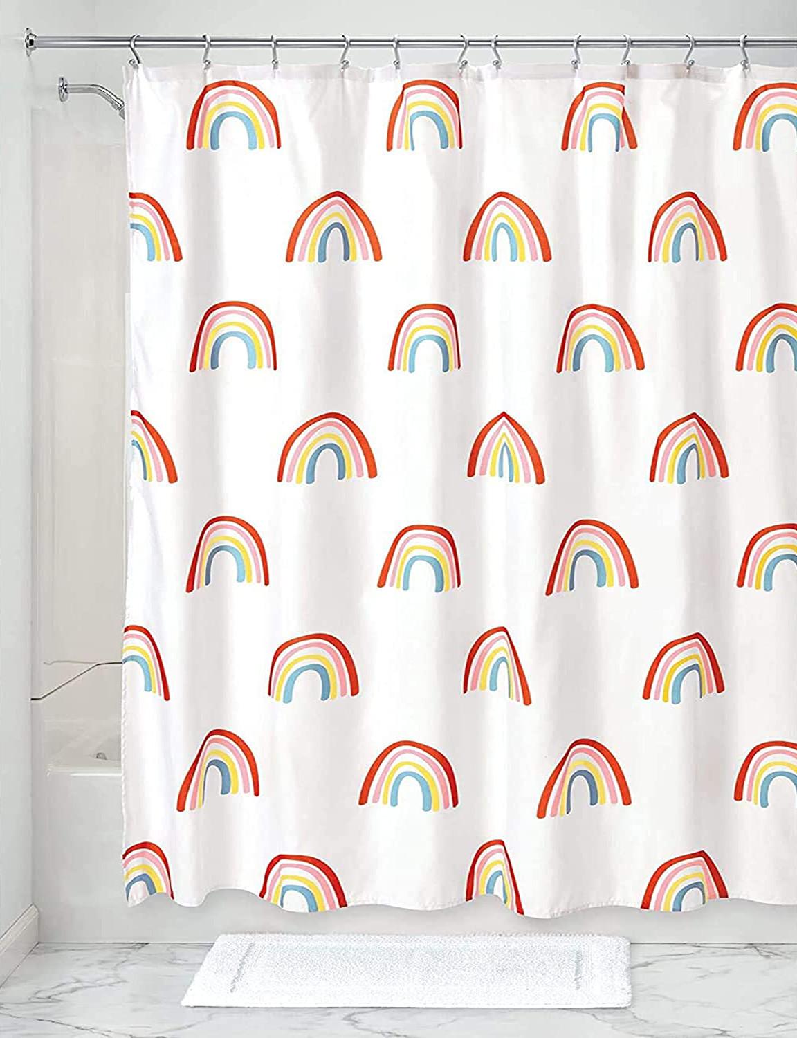 Kuber Industries 7 Feet PVC Rainbow Print Shower Curtain/AC Curtain For Bathroom, Living Room With 8 Hooks (White)