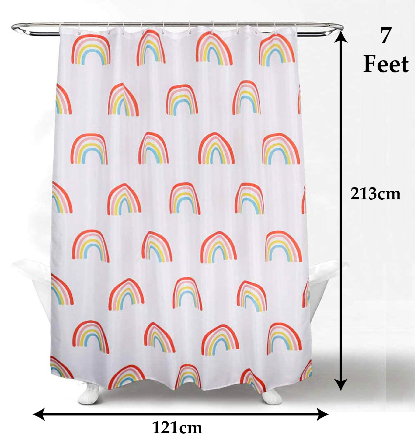 Kuber Industries 7 Feet PVC Rainbow Print Shower Curtain/AC Curtain For Bathroom, Living Room With 8 Hooks (White)