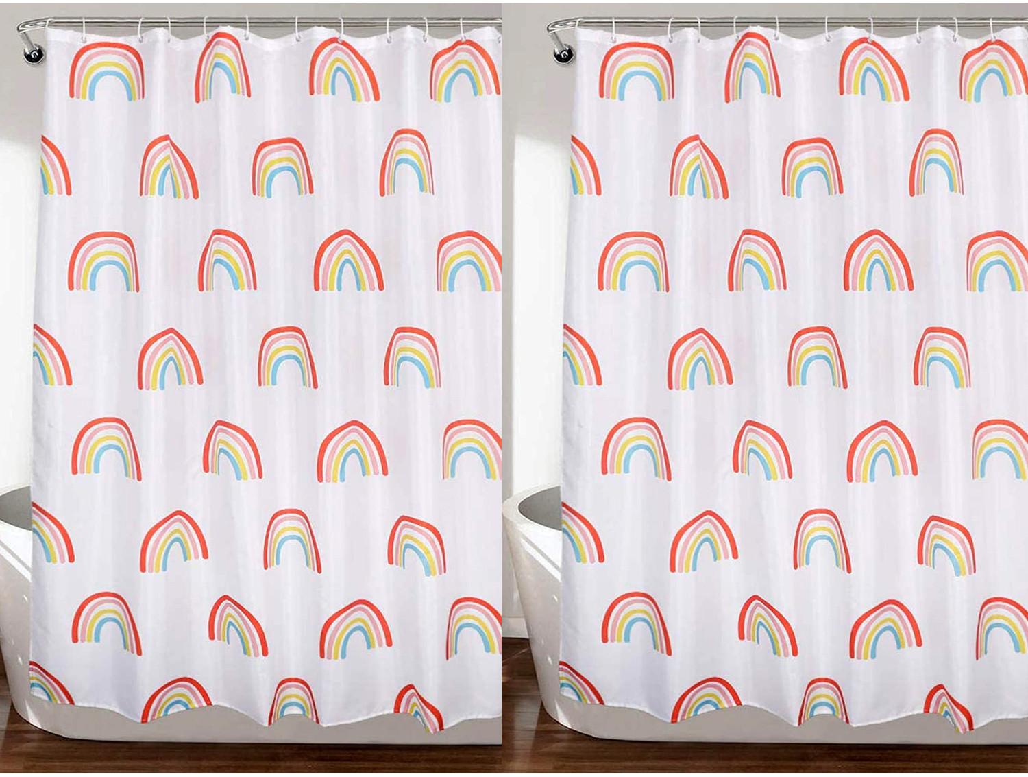 Kuber Industries 7 Feet PVC Rainbow Print Shower Curtain/AC Curtain For Bathroom, Living Room With 8 Hooks (White)