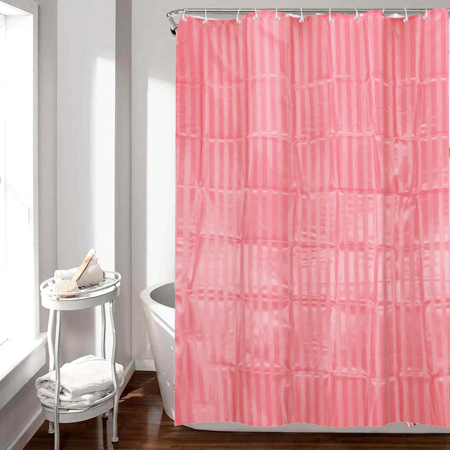 Kuber Industries 7 Feet PVC Shower Curtain/AC Curtain For Bathroom, Living Room With 8 Hooks (Pink)